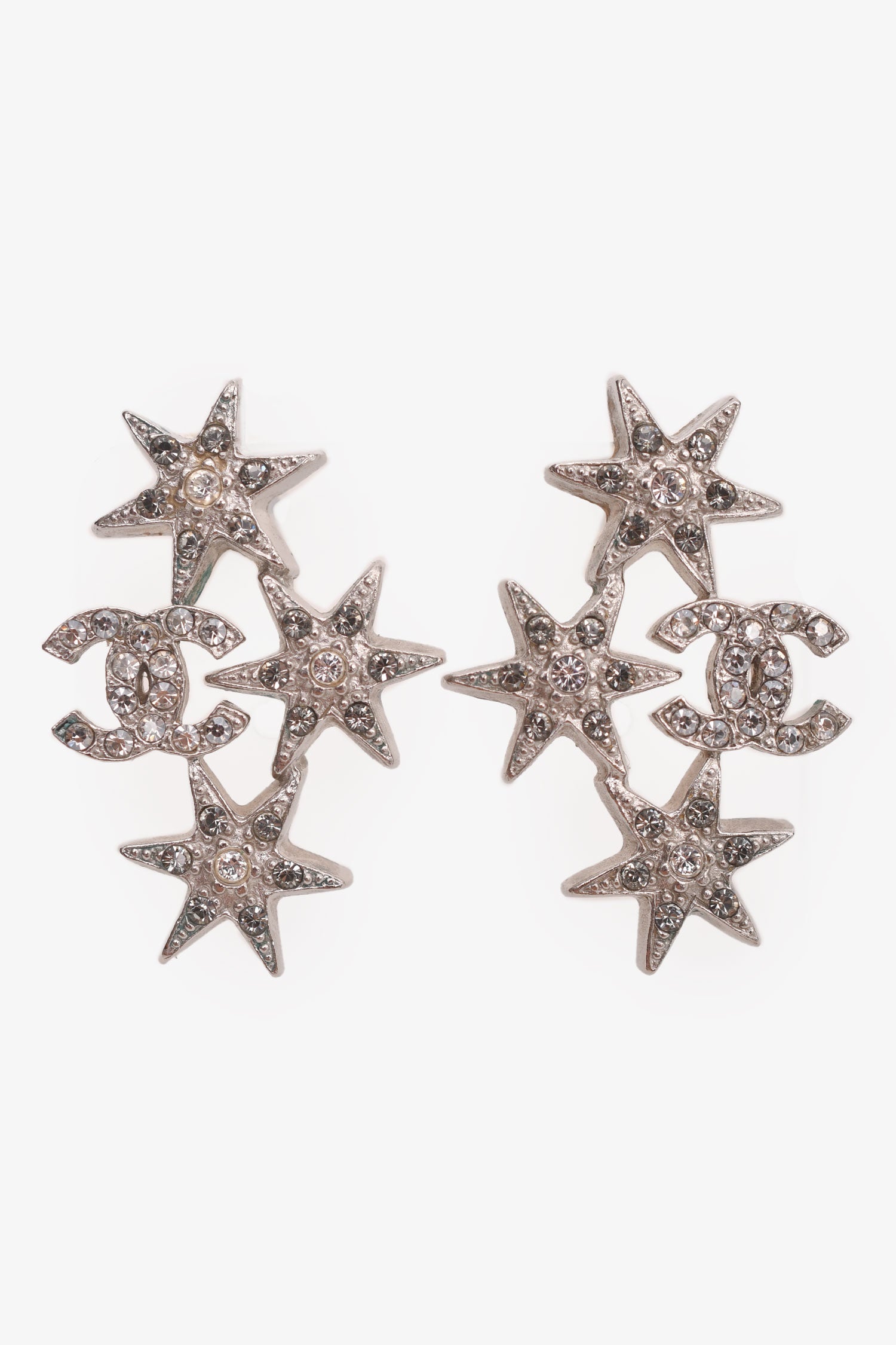 Pre-Loved Chanel™ 2015 Silver Tone Crystal Embellished Star Earrings