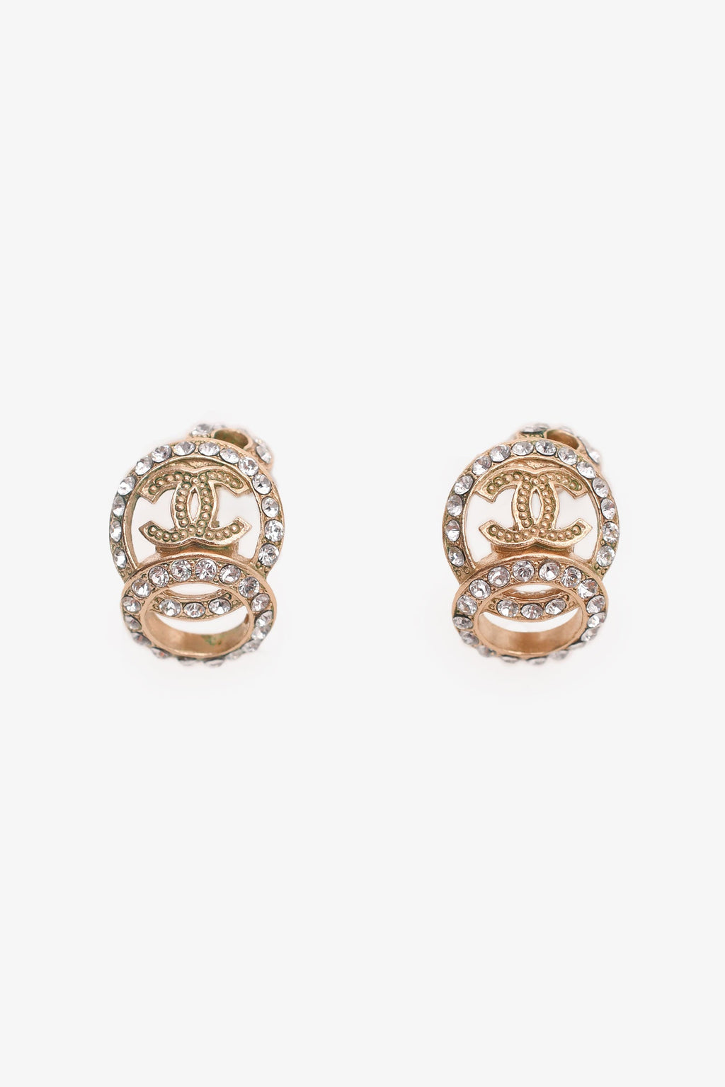 Pre-Loved Chanel™ 2015 Gold Tone Crystal Embellished CC Earrings
