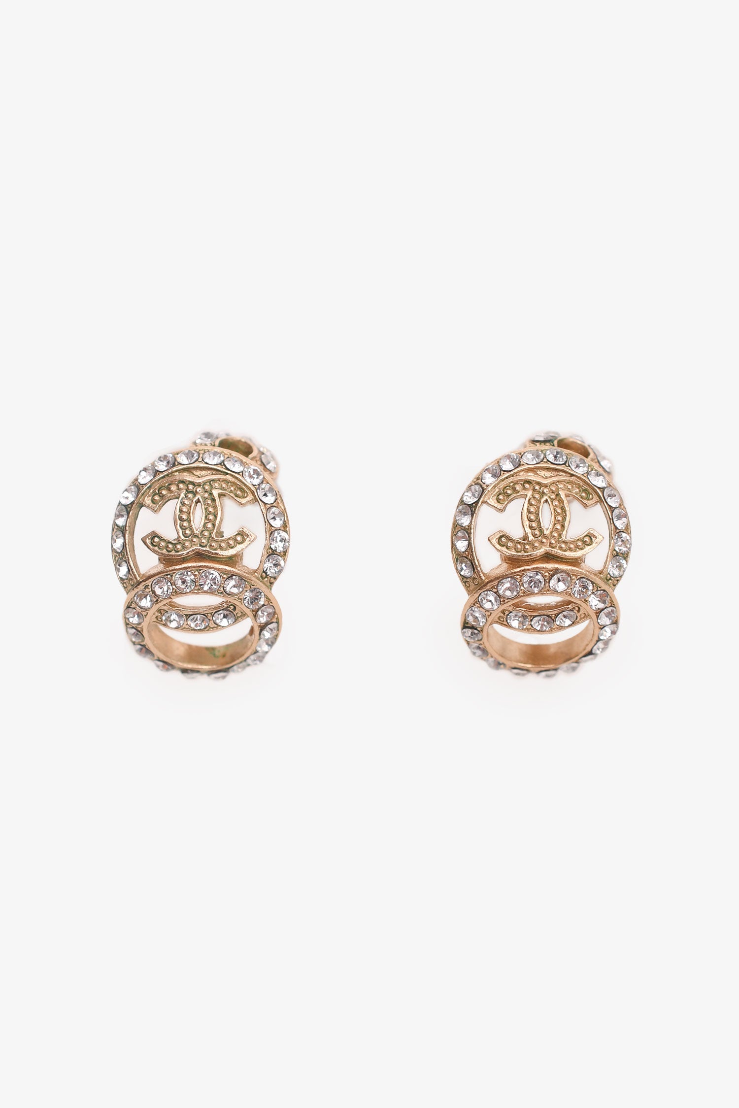 Pre-Loved Chanel™ 2015 Gold Tone Crystal Embellished CC Earrings