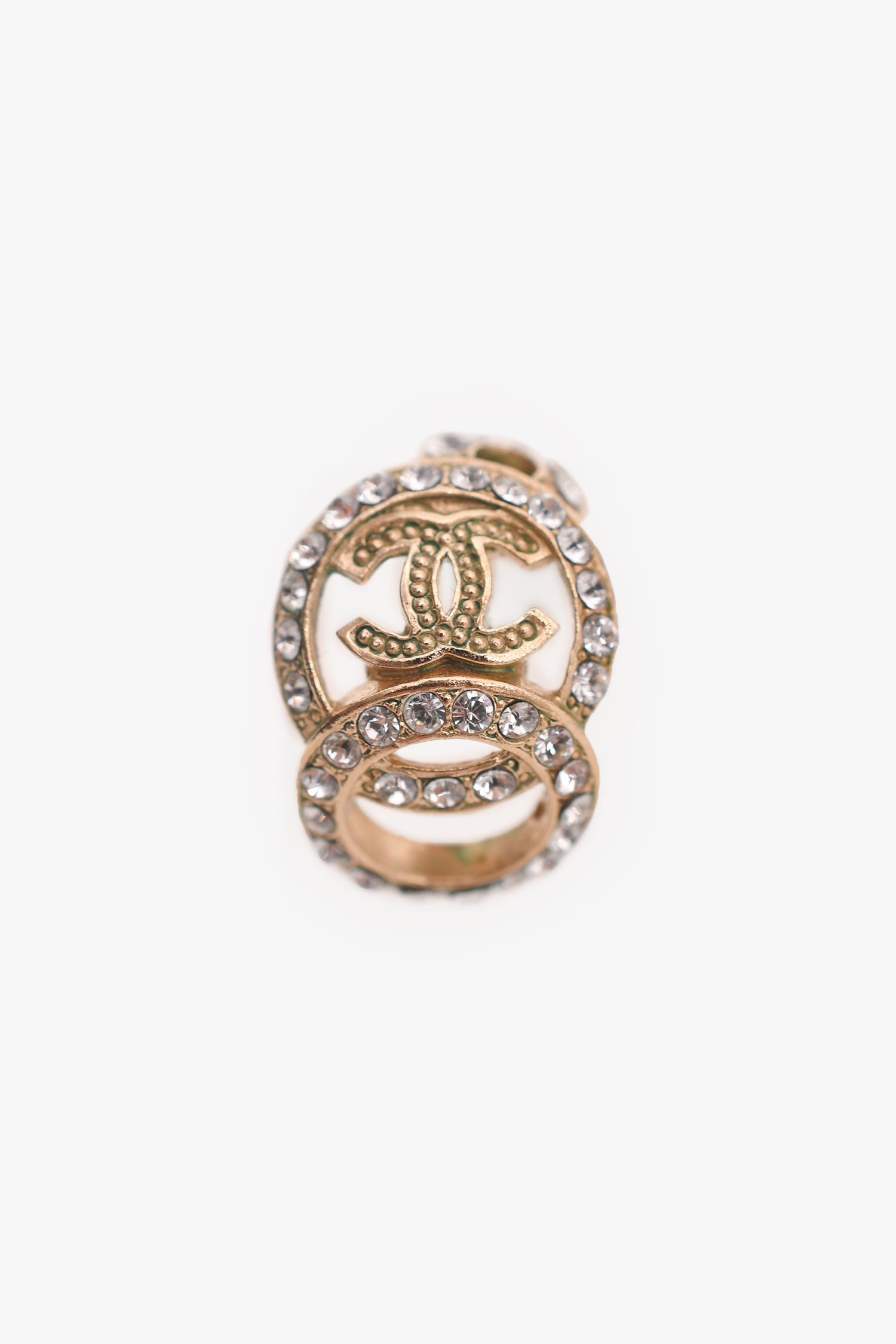 Pre-Loved Chanel™ 2015 Gold Tone Crystal Embellished CC Earrings