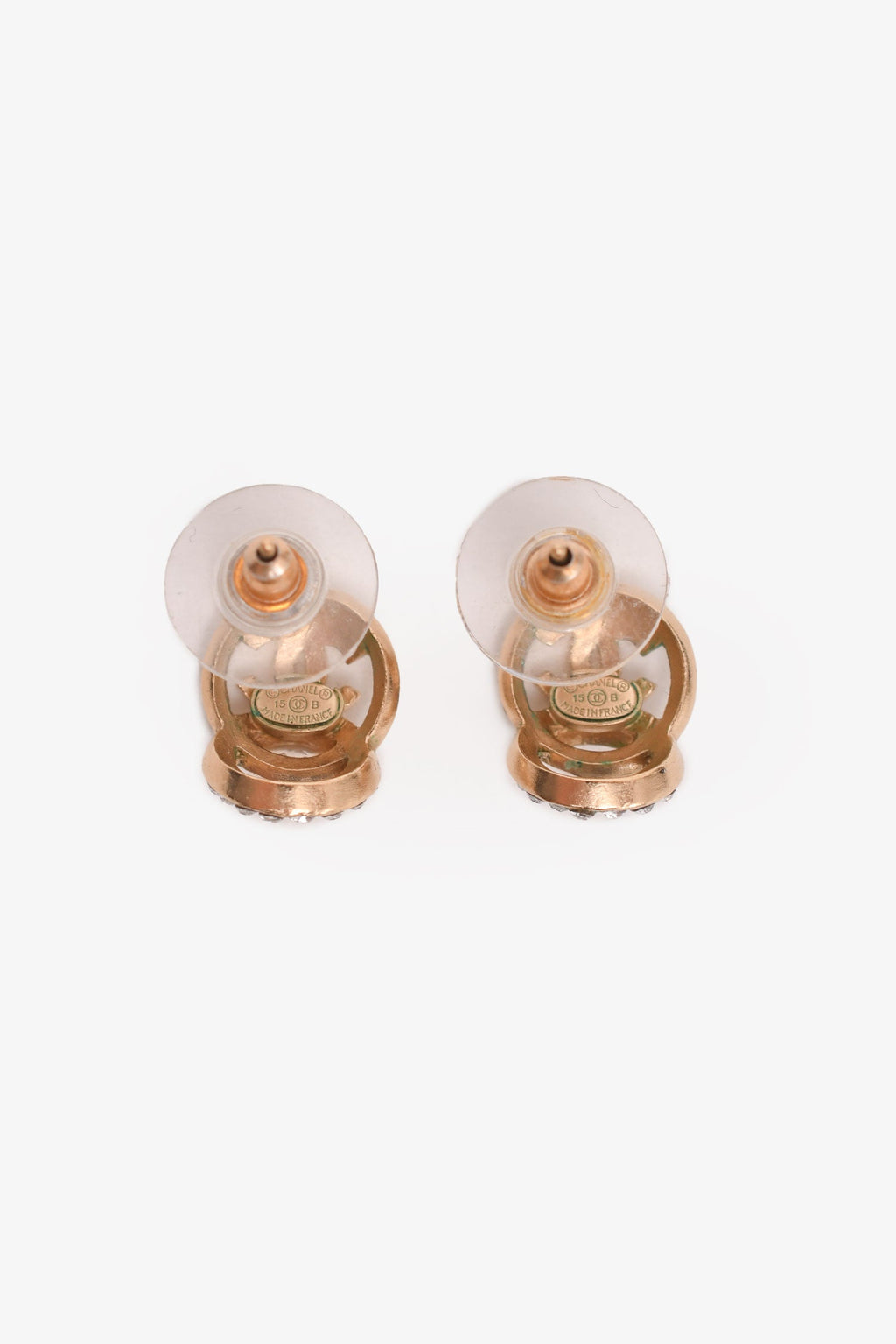 Pre-Loved Chanel™ 2015 Gold Tone Crystal Embellished CC Earrings
