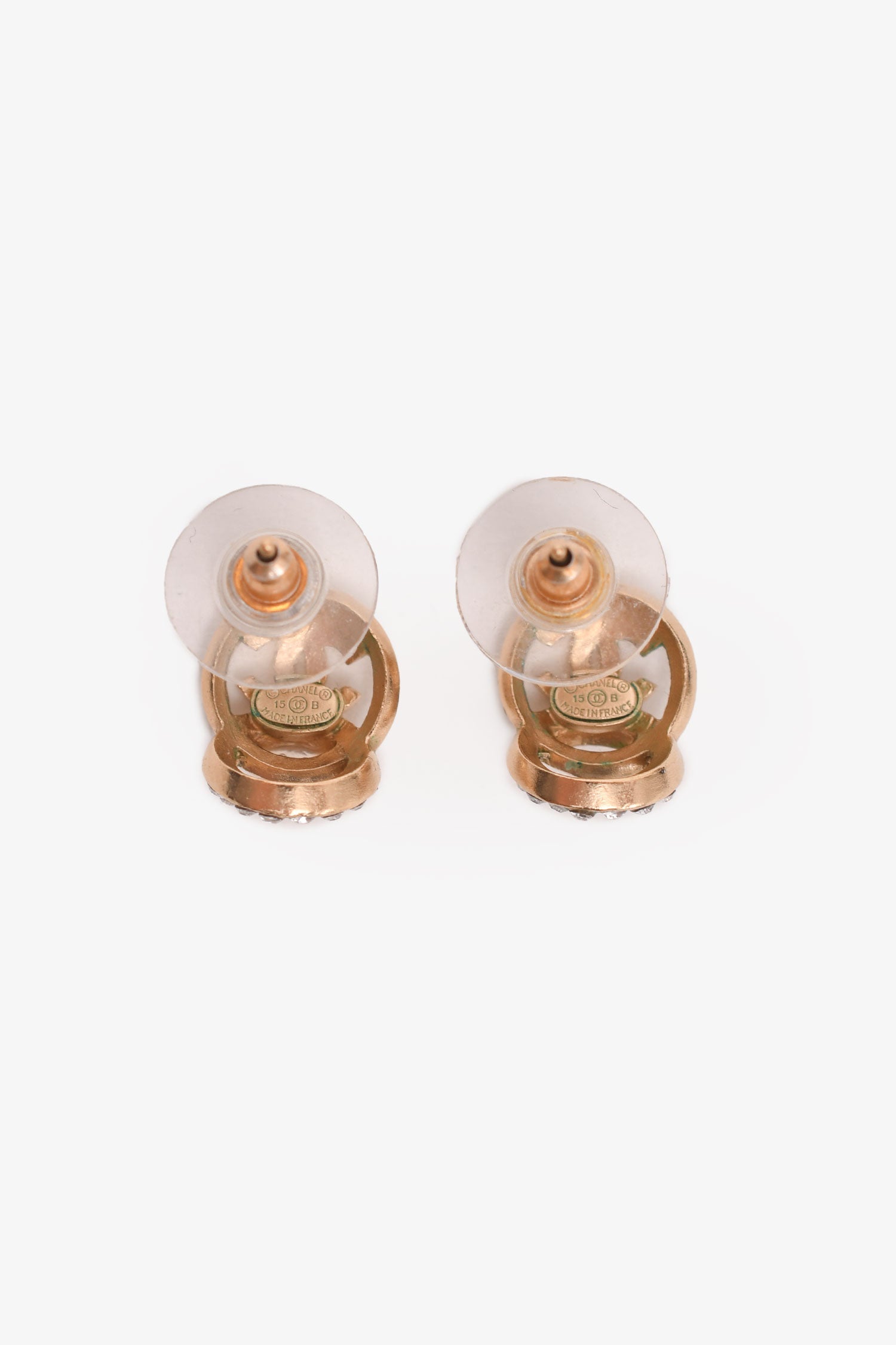Pre-Loved Chanel™ 2015 Gold Tone Crystal Embellished CC Earrings