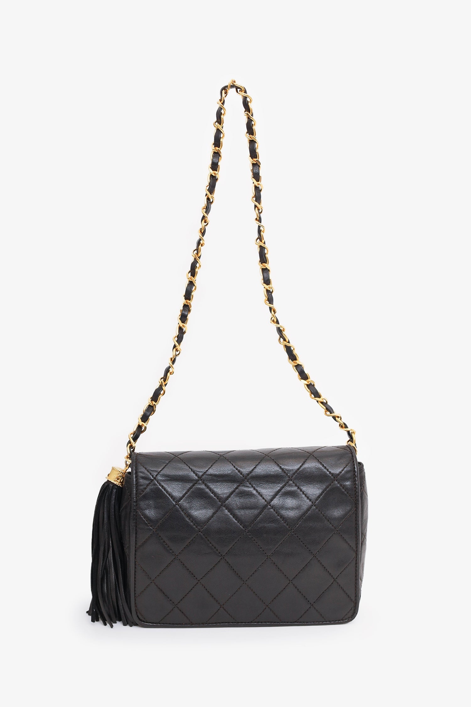 Pre-Loved Chanel™  1986-88 Black Quilted Lambskin CC Tassel Flap Bag
