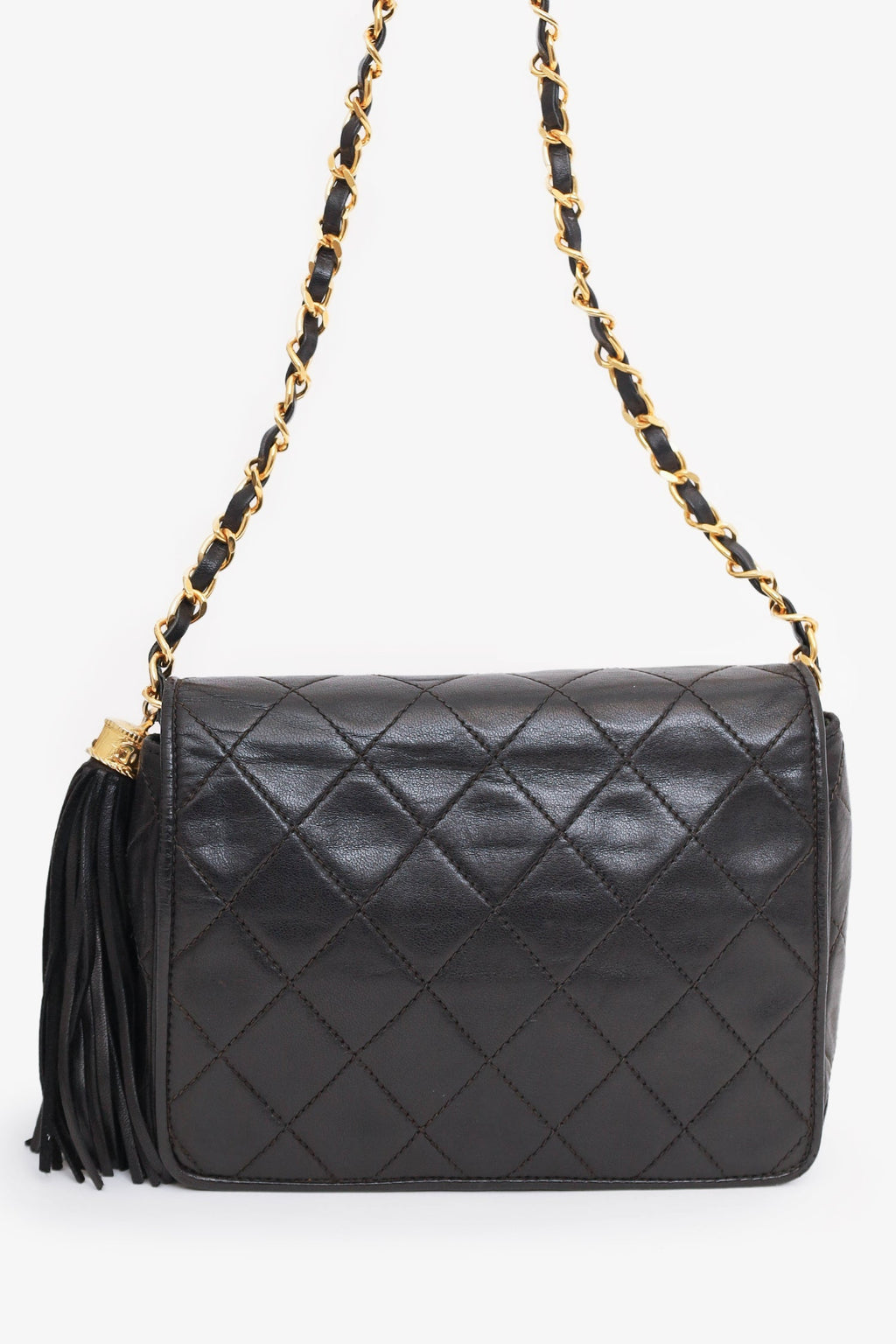 Pre-Loved Chanel™  1986-88 Black Quilted Lambskin CC Tassel Flap Bag