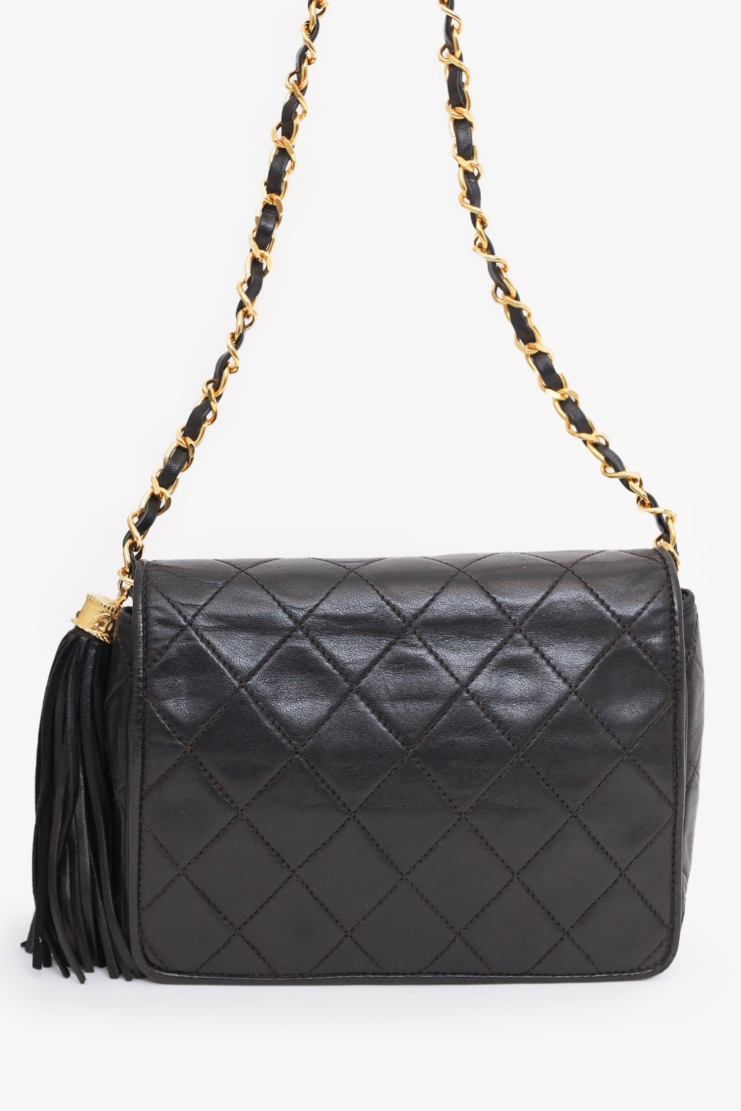 Pre-Loved Chanel™  1986-88 Black Quilted Lambskin CC Tassel Flap Bag
