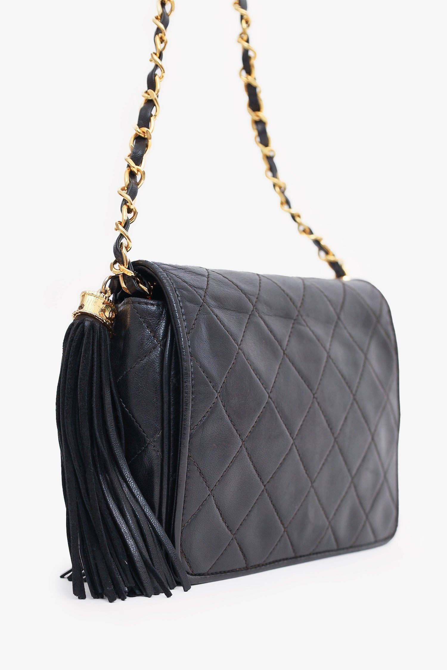 Pre-Loved Chanel™  1986-88 Black Quilted Lambskin CC Tassel Flap Bag