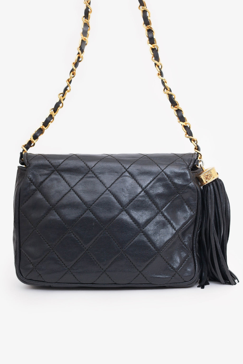 Pre-Loved Chanel™  1986-88 Black Quilted Lambskin CC Tassel Flap Bag