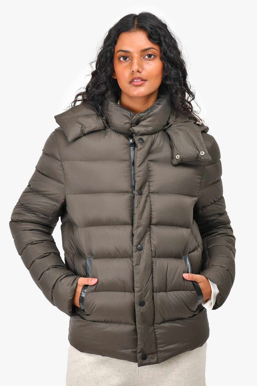Mackage Green Down Leather Trimmed Puff Jacket Size 38