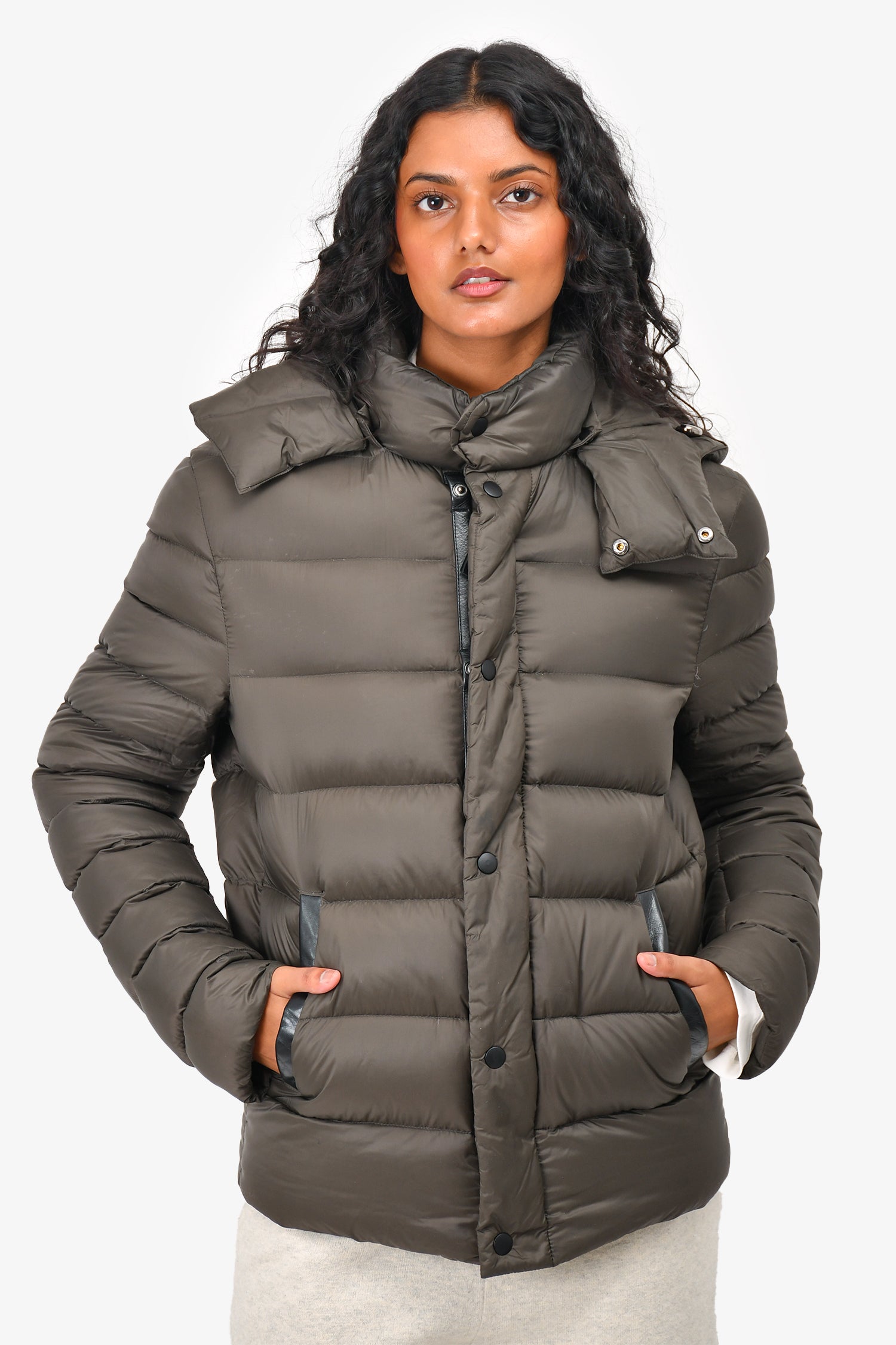 Mackage Green Down Leather Trimmed Puff Jacket Size 38