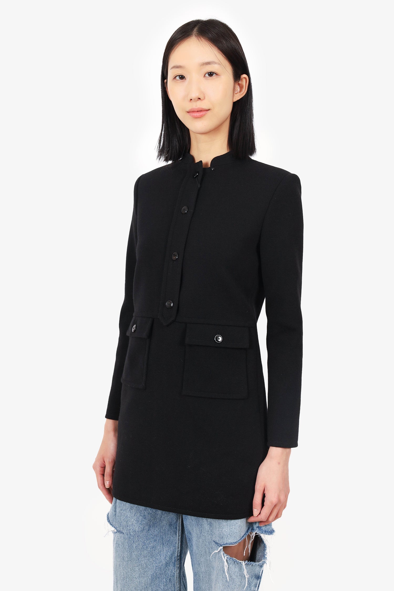 Saint Laurent Black Wool Tunic Dress Size 38