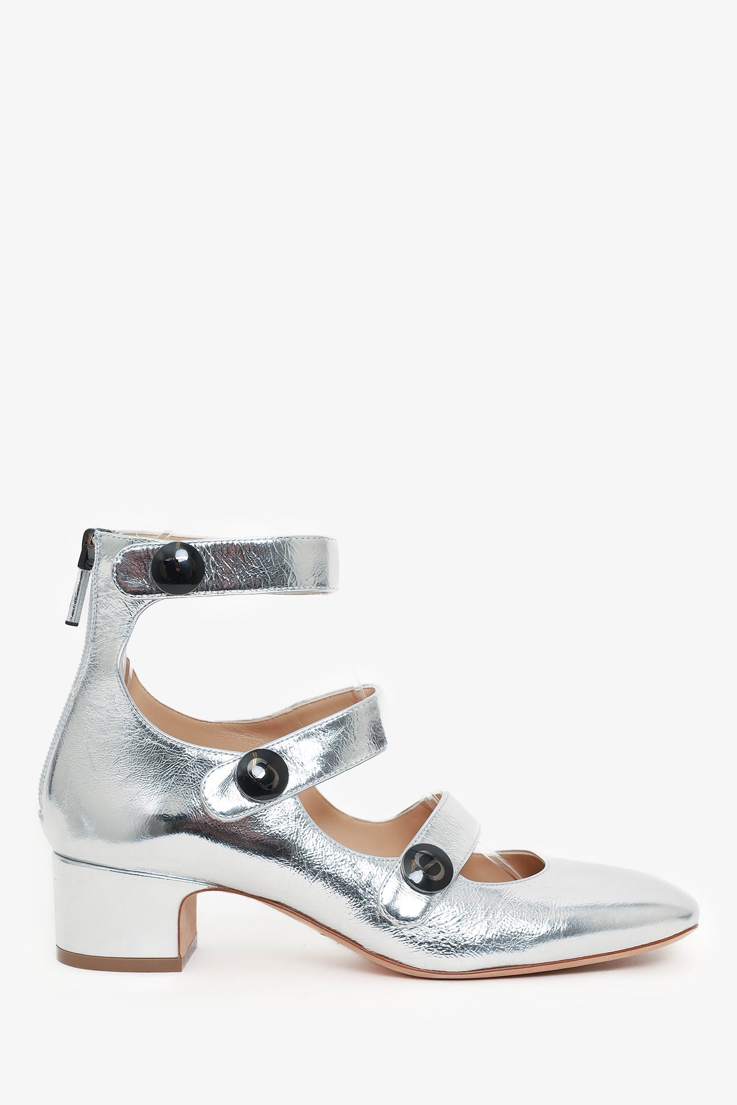 Christian Dior Silver Metallic Leather D-Doll Mary Jane Size 36.5