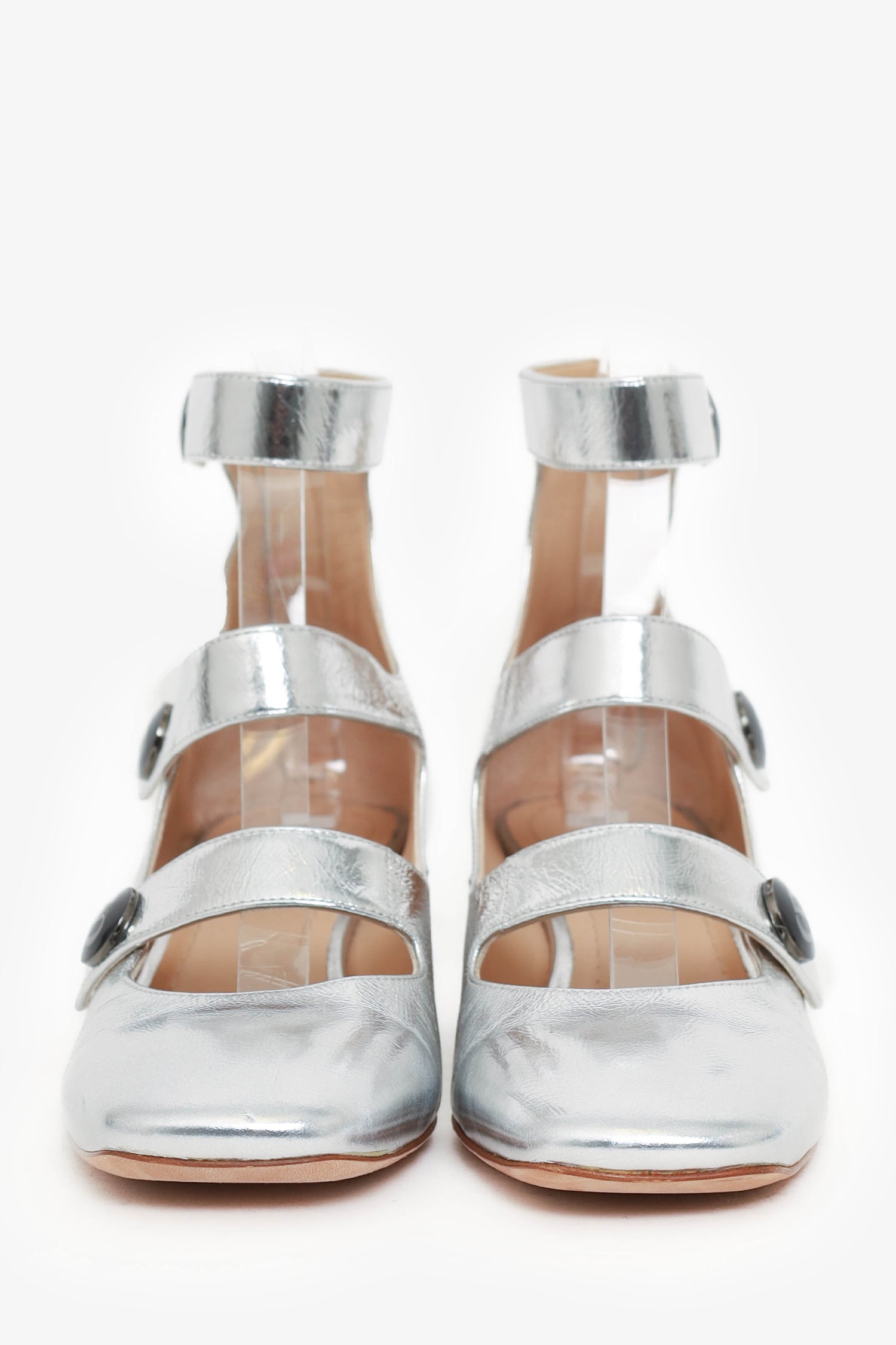 Christian Dior Silver Metallic Leather D-Doll Mary Jane Size 36.5
