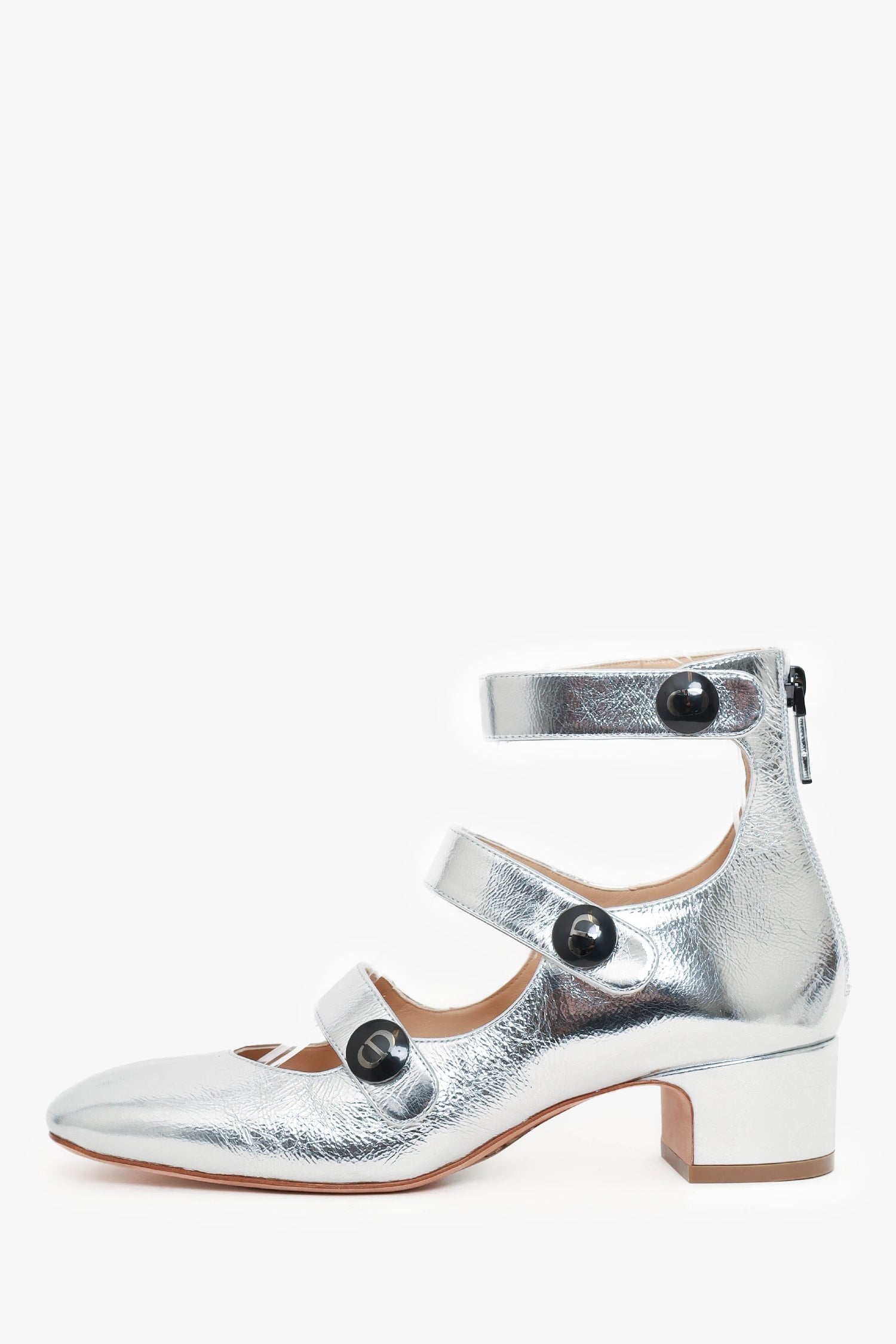 Christian Dior Silver Metallic Leather D-Doll Mary Jane Size 36.5