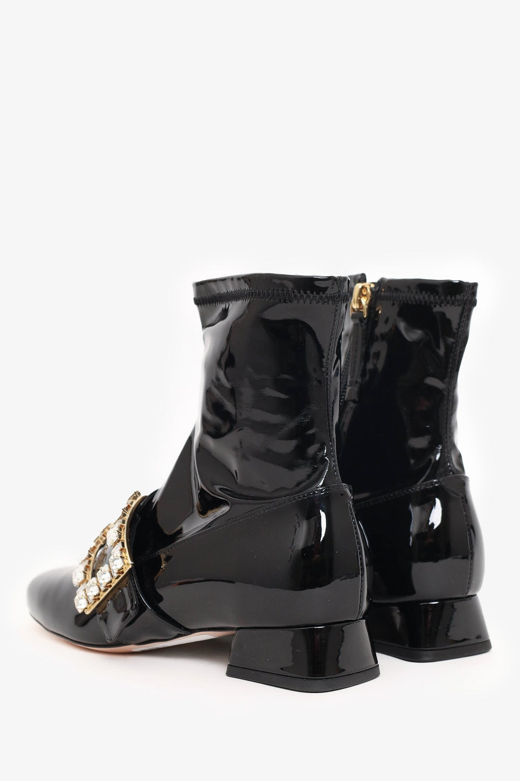 Roger Vivier Black Patent Glossy Boots with Statement Buckle Size 37