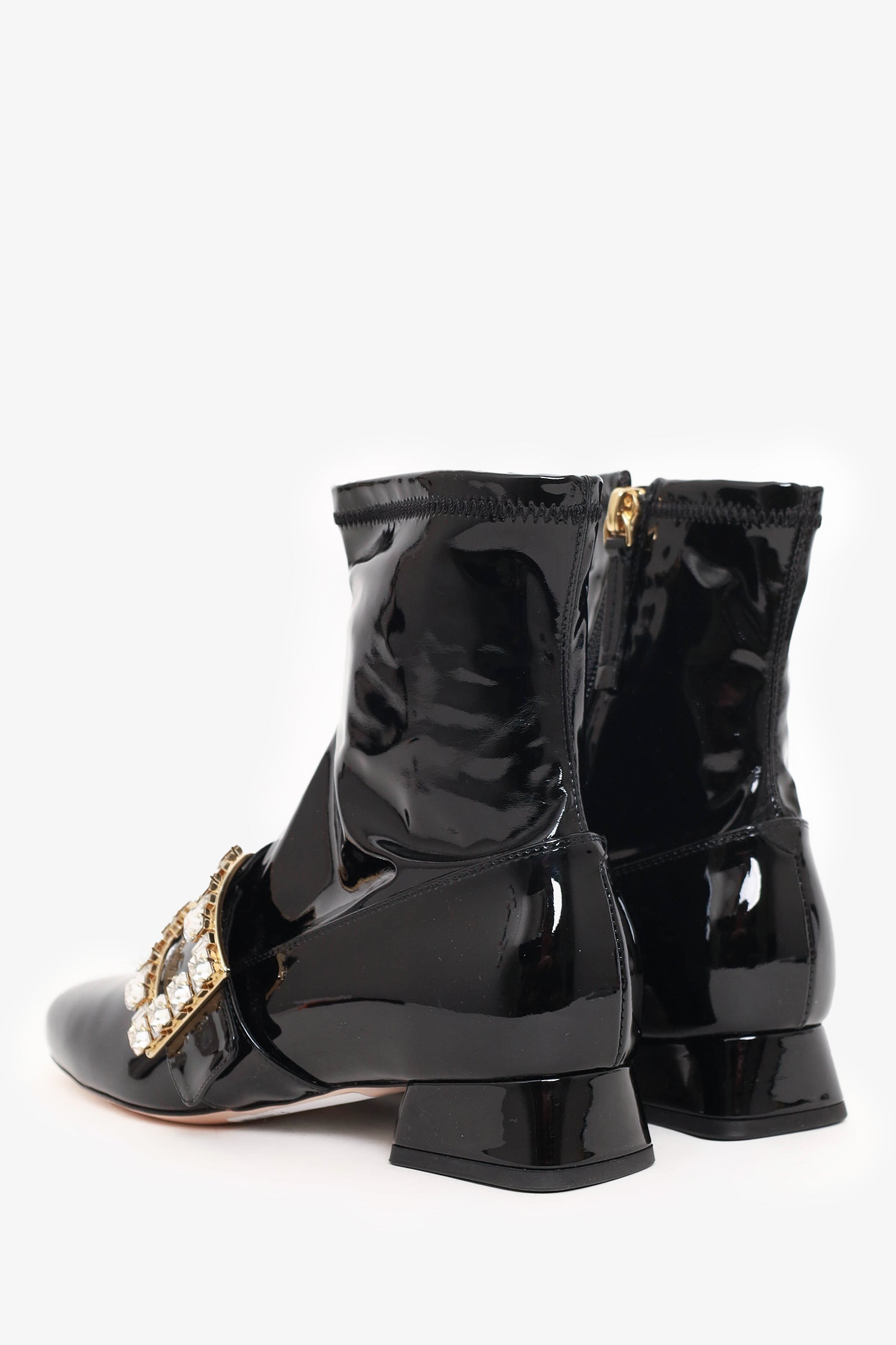 Roger Vivier Black Patent Glossy Boots with Statement Buckle Size 37