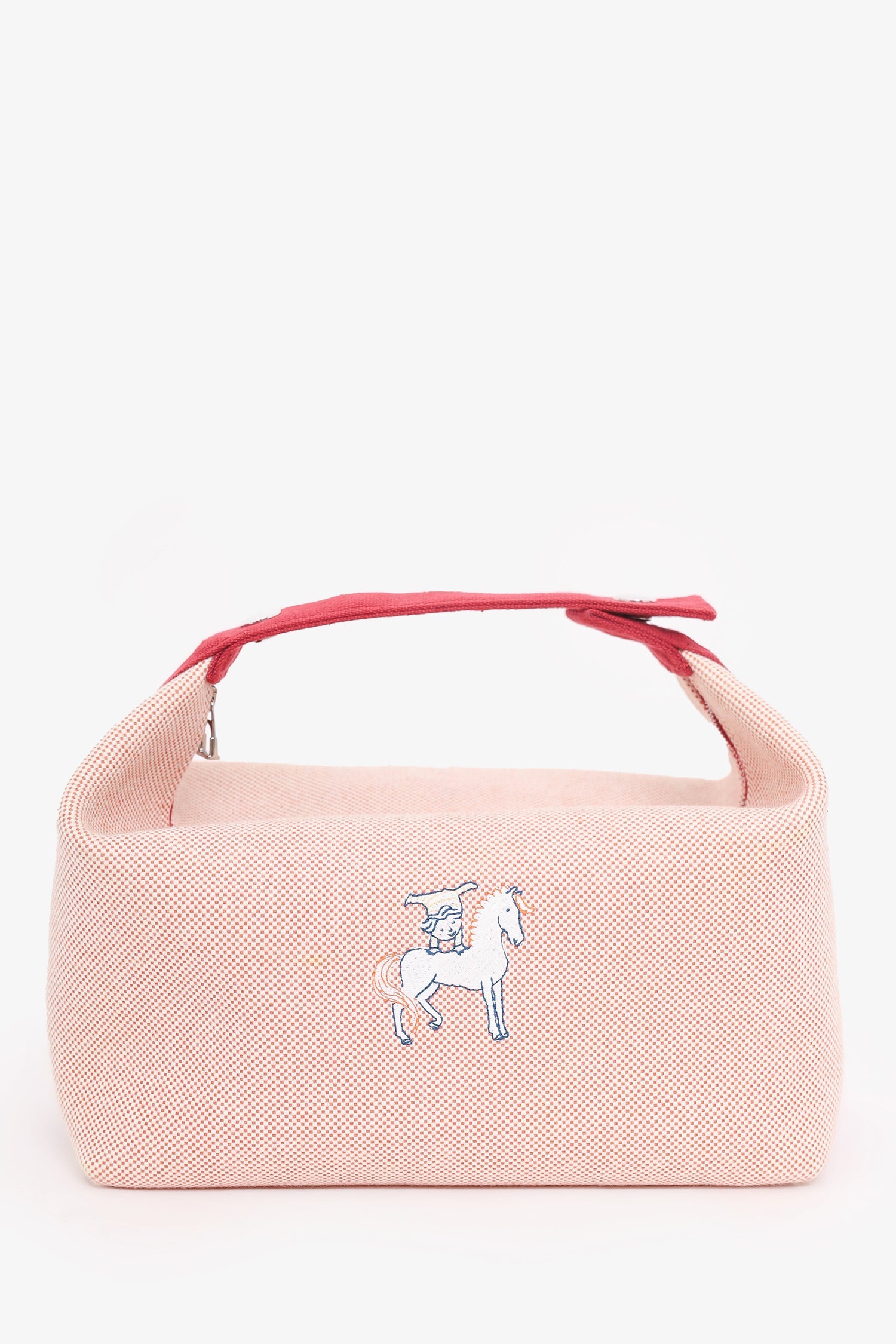 Hermès Red/Beige Canvas Large Bride-A-Brac Pouch
