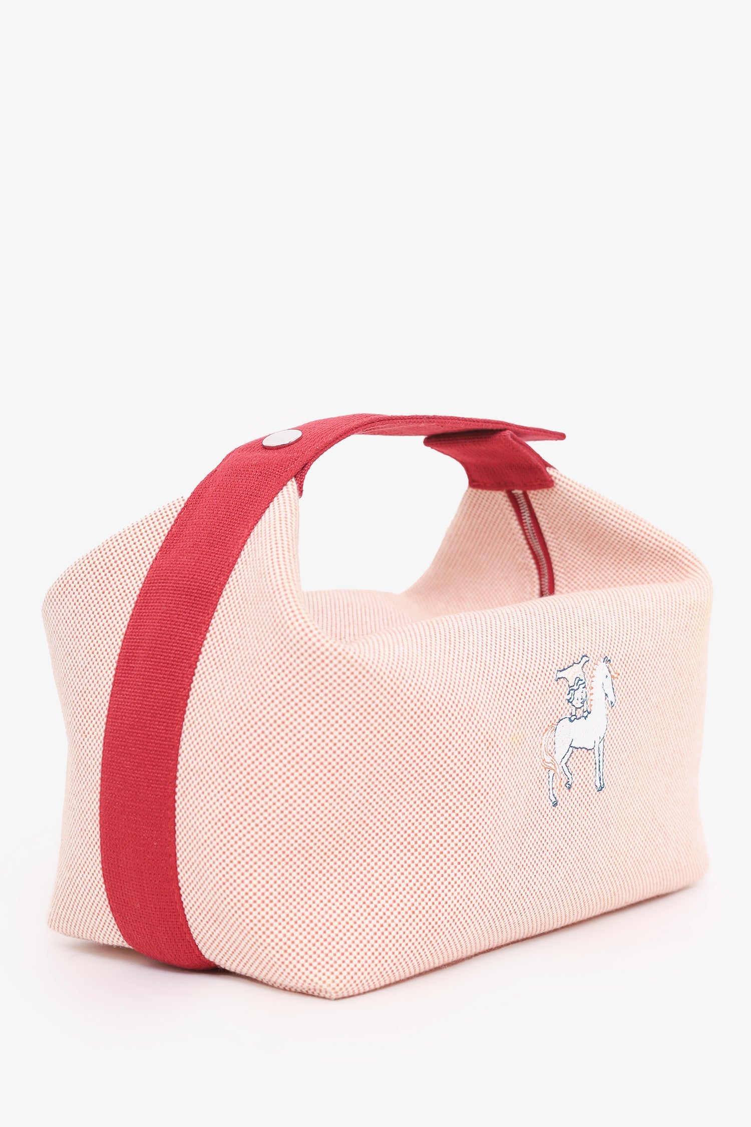 Hermès Red/Beige Canvas Large Bride-A-Brac Pouch