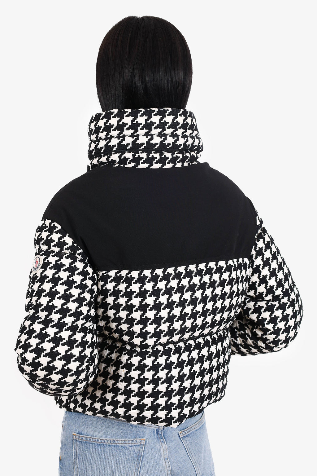 Moncler Black/White Houndstooth Embroidered Quilted Shell Down Jacket Size 1