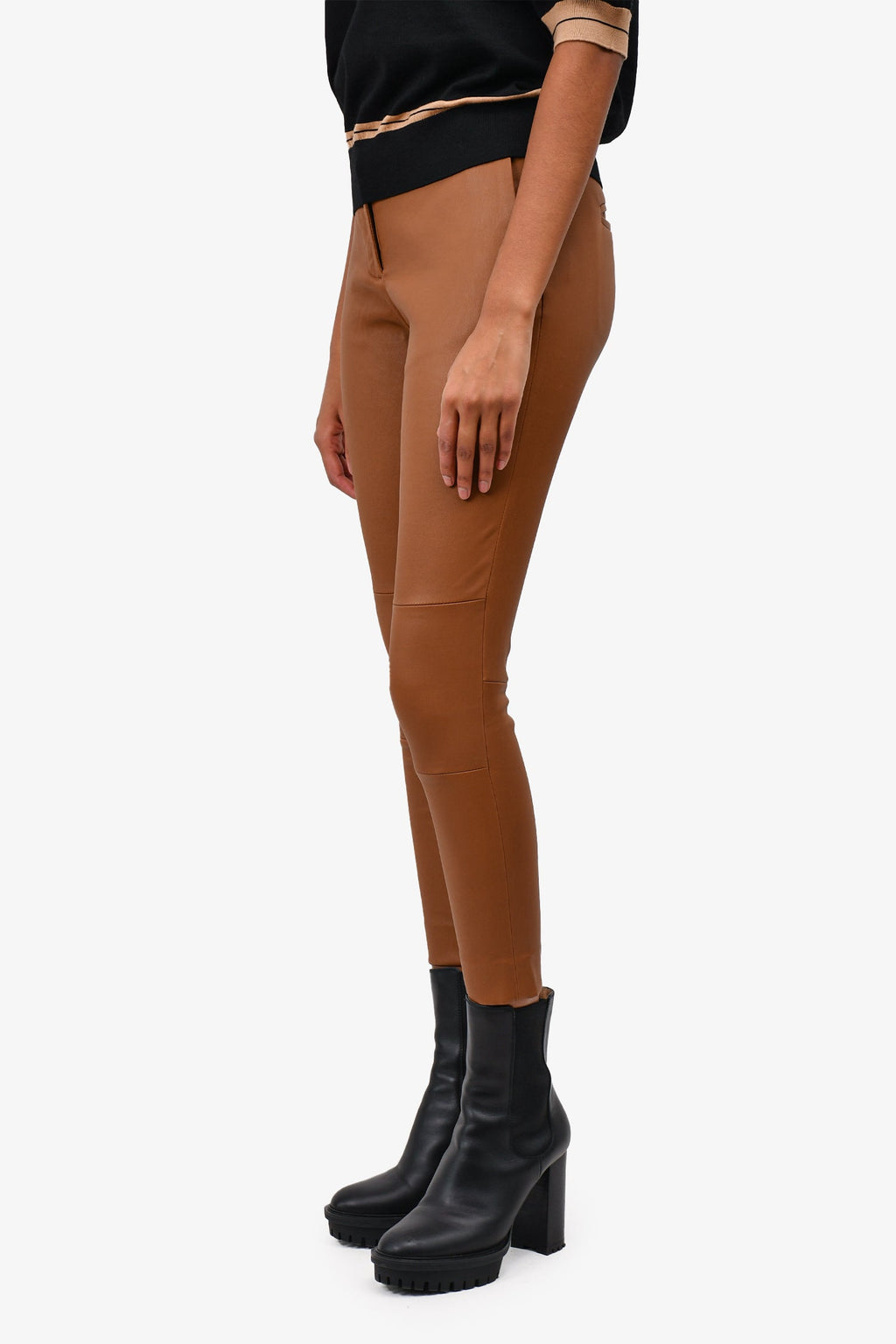 Hi-Lo Beige Lambskin Leather Slim Pants Estimated Size 23