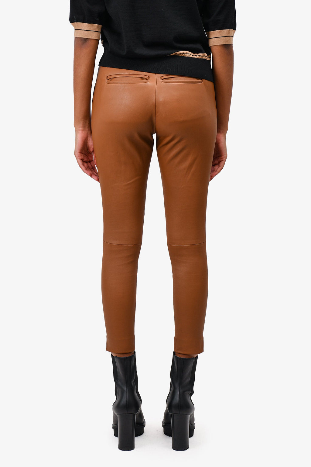 Hi-Lo Beige Lambskin Leather Slim Pants Estimated Size 23