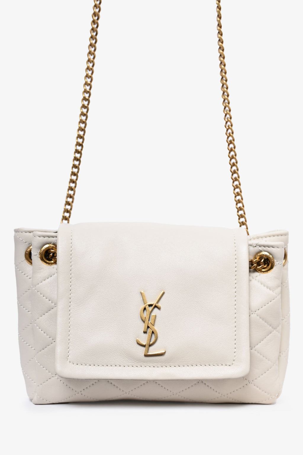 Saint Laurent 2023 Cream Leather Mini 'Nolita' Chain Bag