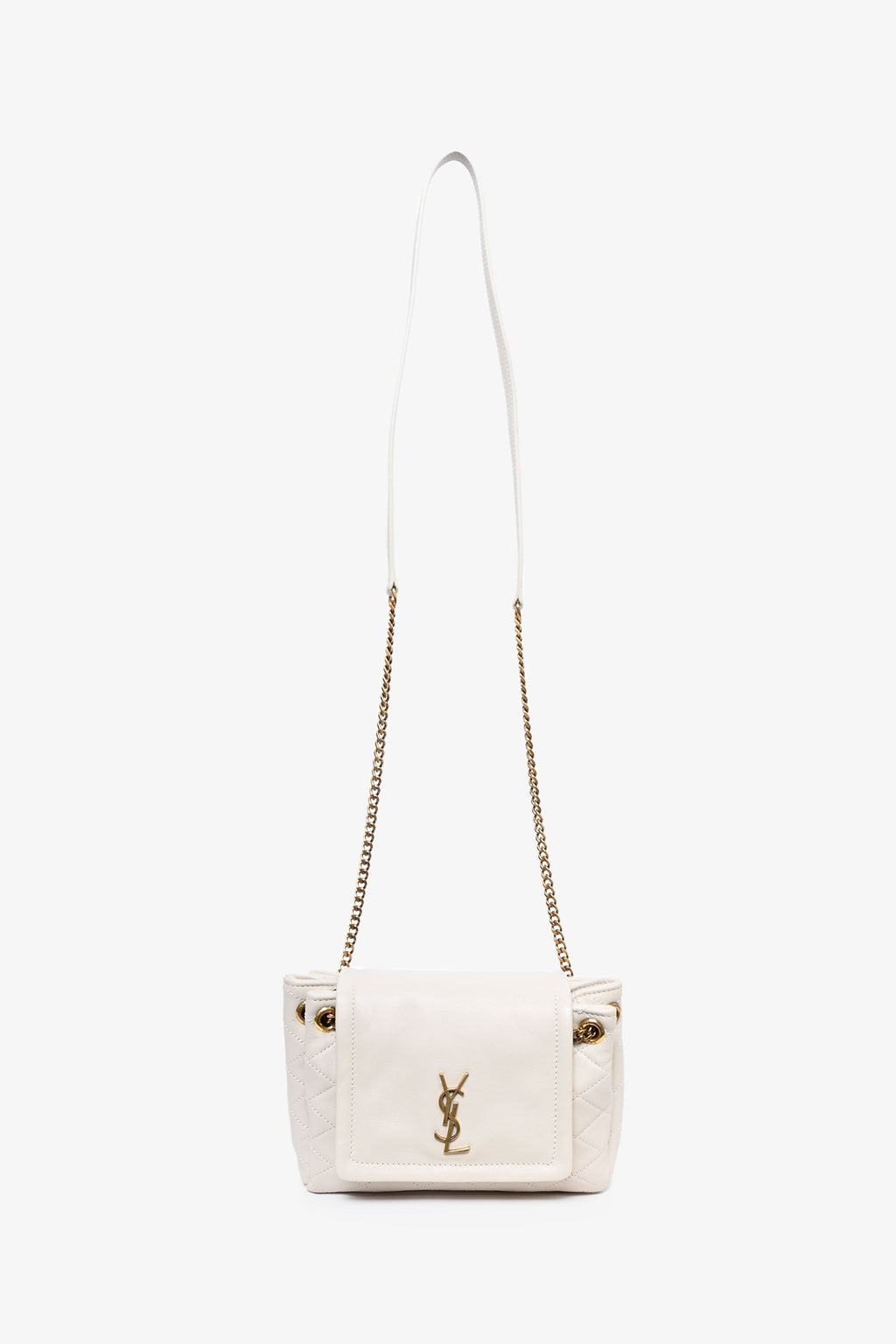 Saint Laurent 2023 Cream Leather Mini 'Nolita' Chain Bag