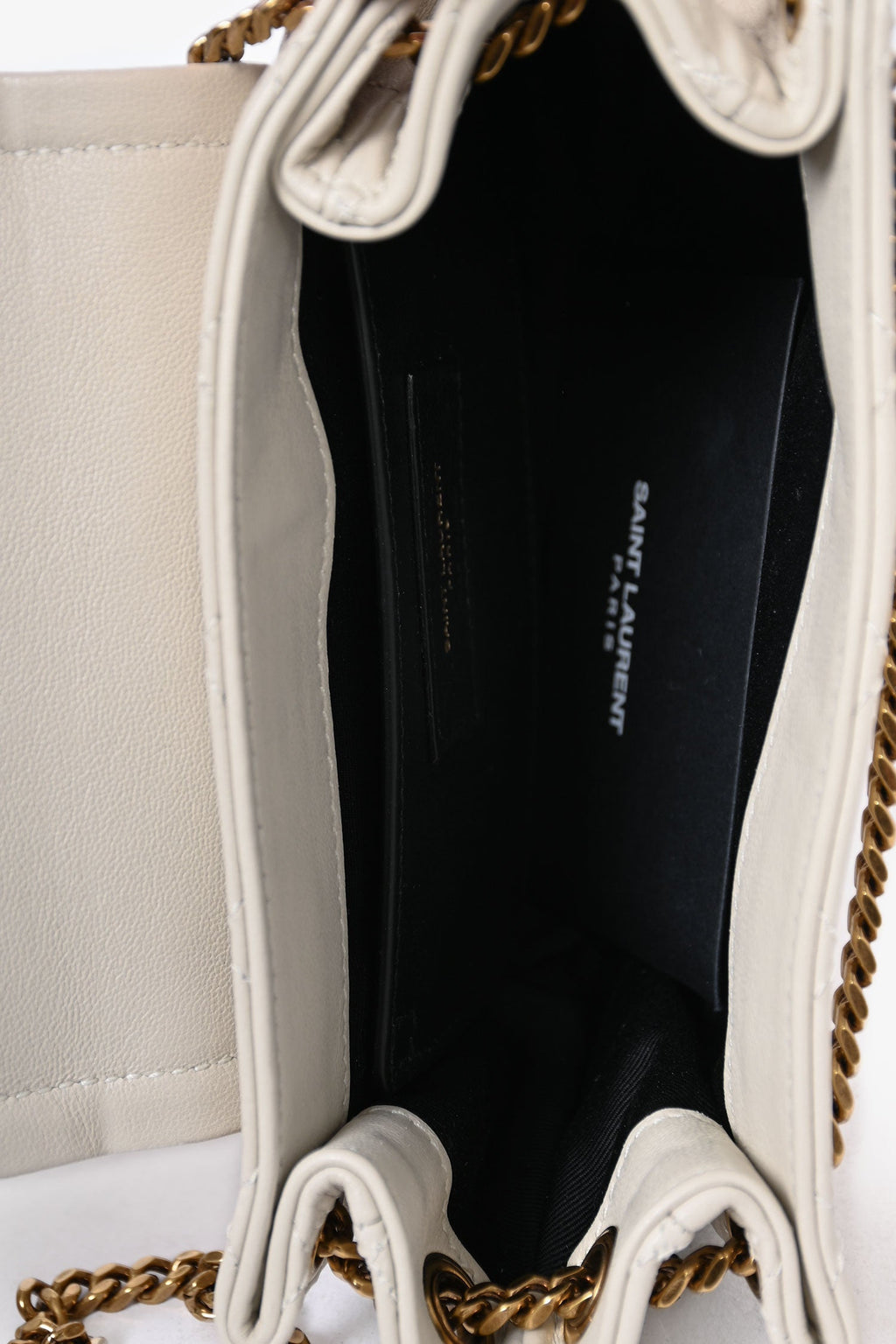 Saint Laurent 2023 Cream Leather Mini 'Nolita' Chain Bag