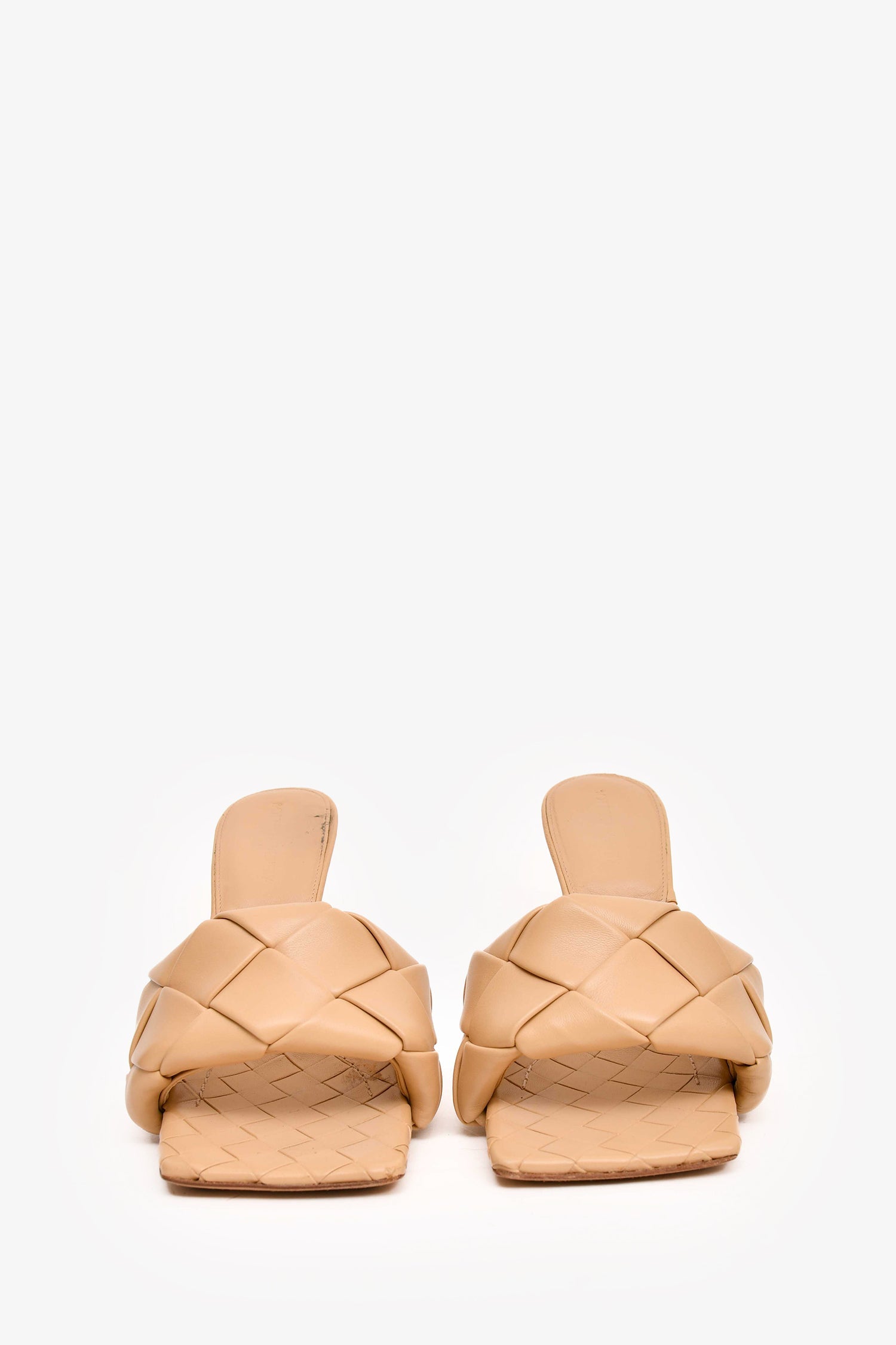 Bottega Veneta Taupe Leather Intrecciato Heeled Sandals Size 38.5