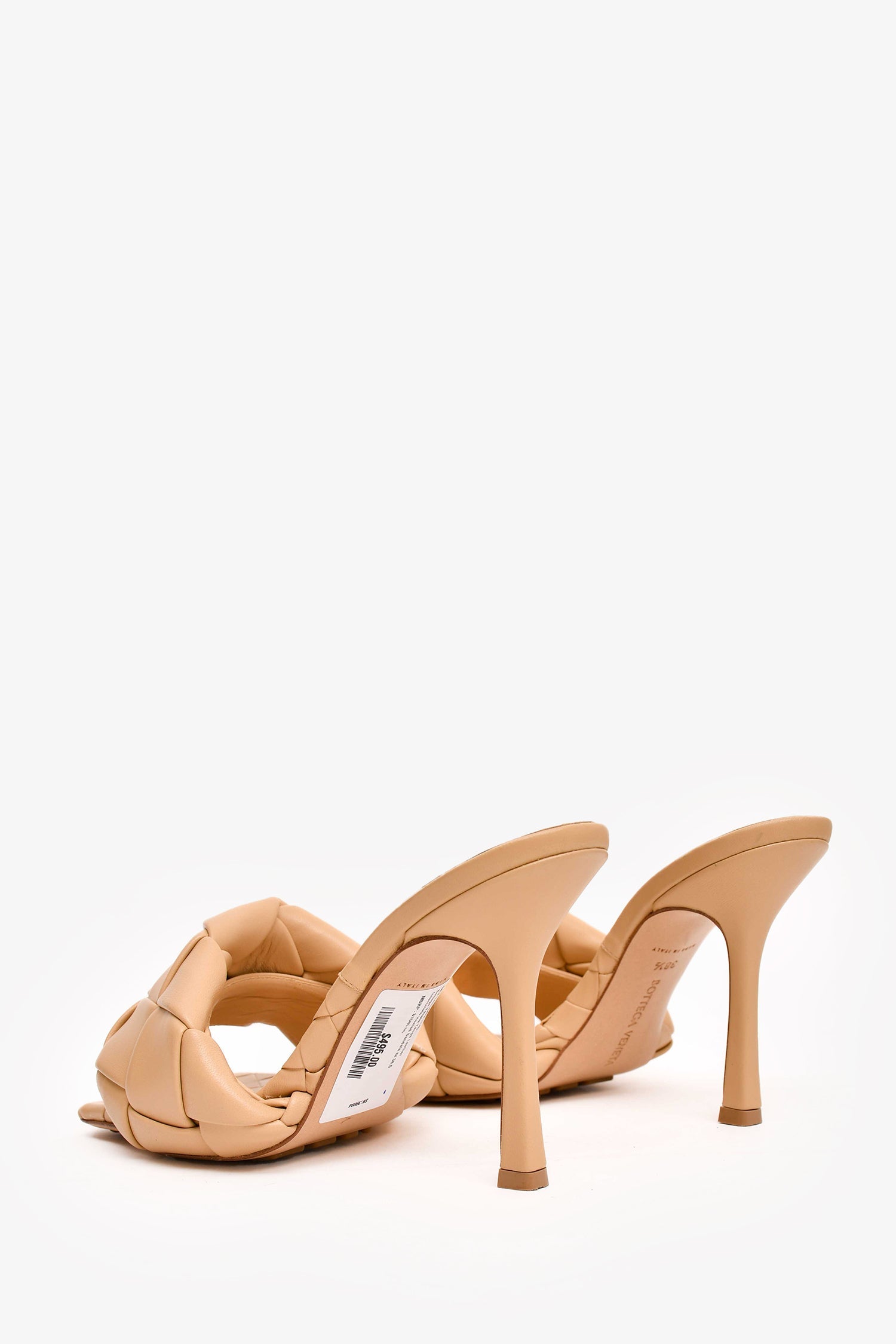 Bottega Veneta Taupe Leather Intrecciato Heeled Sandals Size 38.5