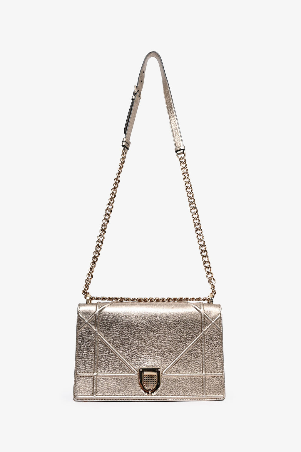 Christian Dior Gold Metallic Medium Diorama Shoulder Bag