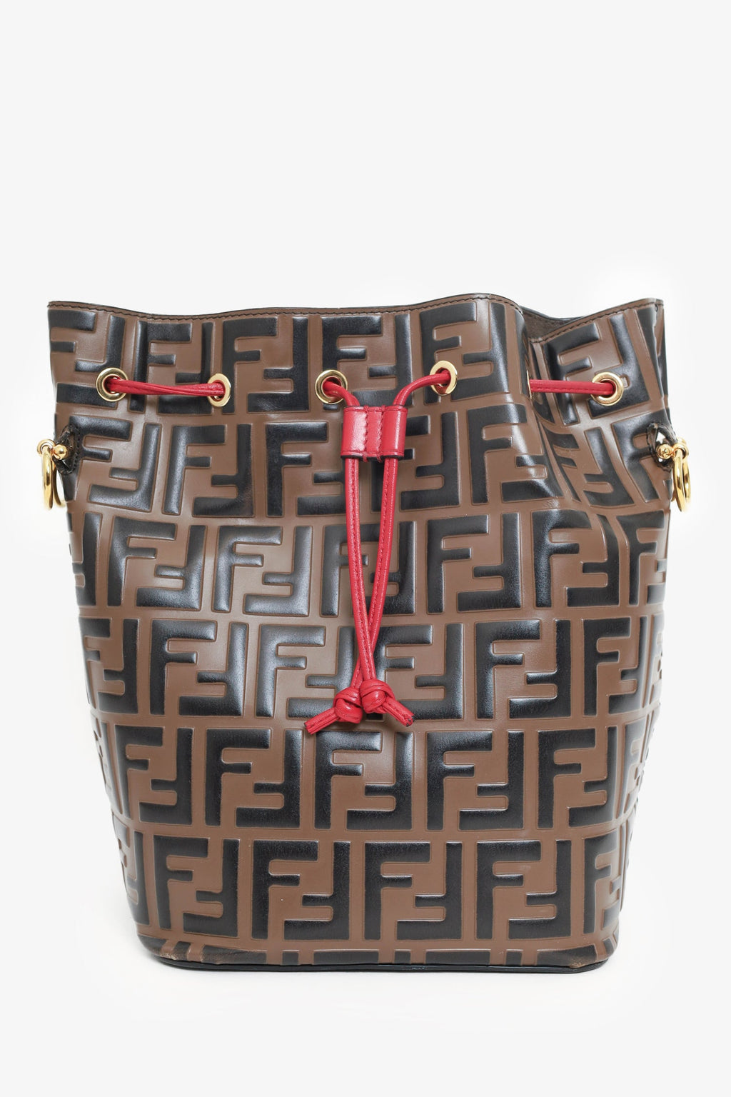 Fendi Brown FF 1974 Embossed Calfskin Grande Mon Tresor Bucket Bag
