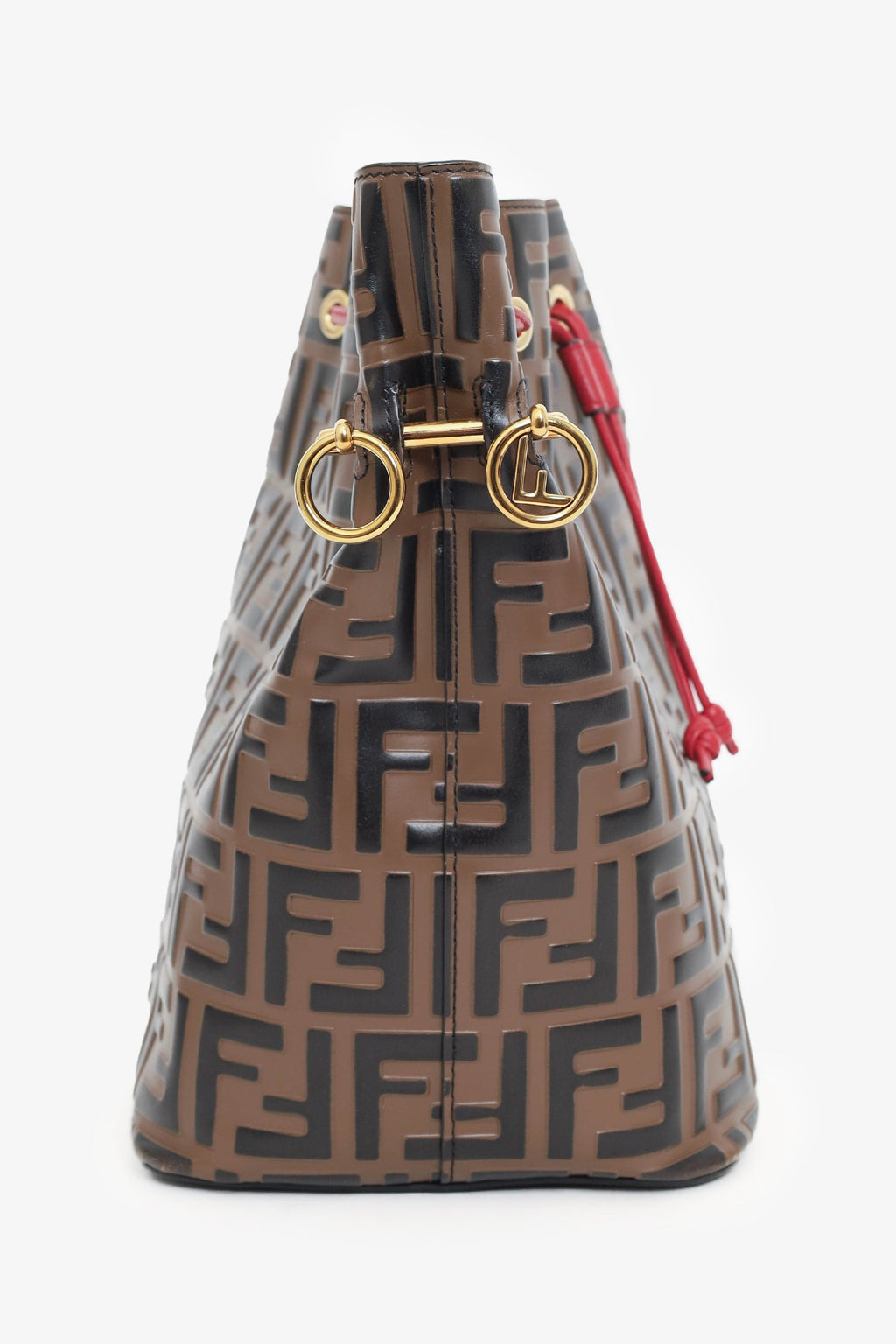 Fendi Brown FF 1974 Embossed Calfskin Grande Mon Tresor Bucket Bag