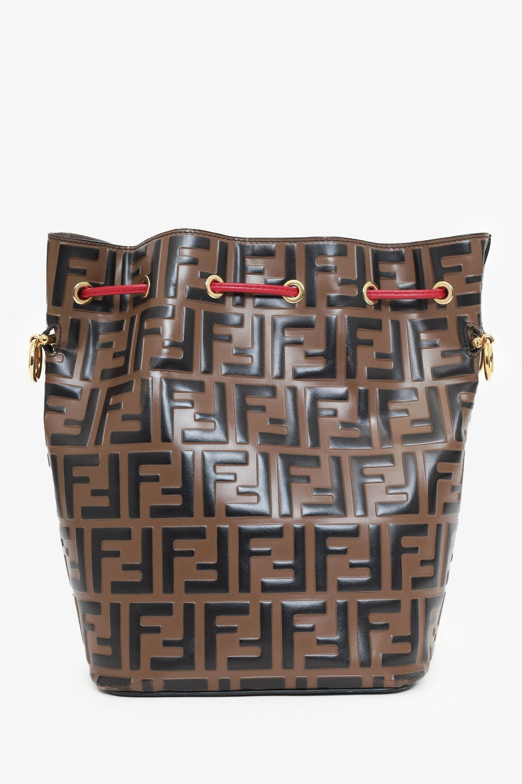 Fendi Brown FF 1974 Embossed Calfskin Grande Mon Tresor Bucket Bag