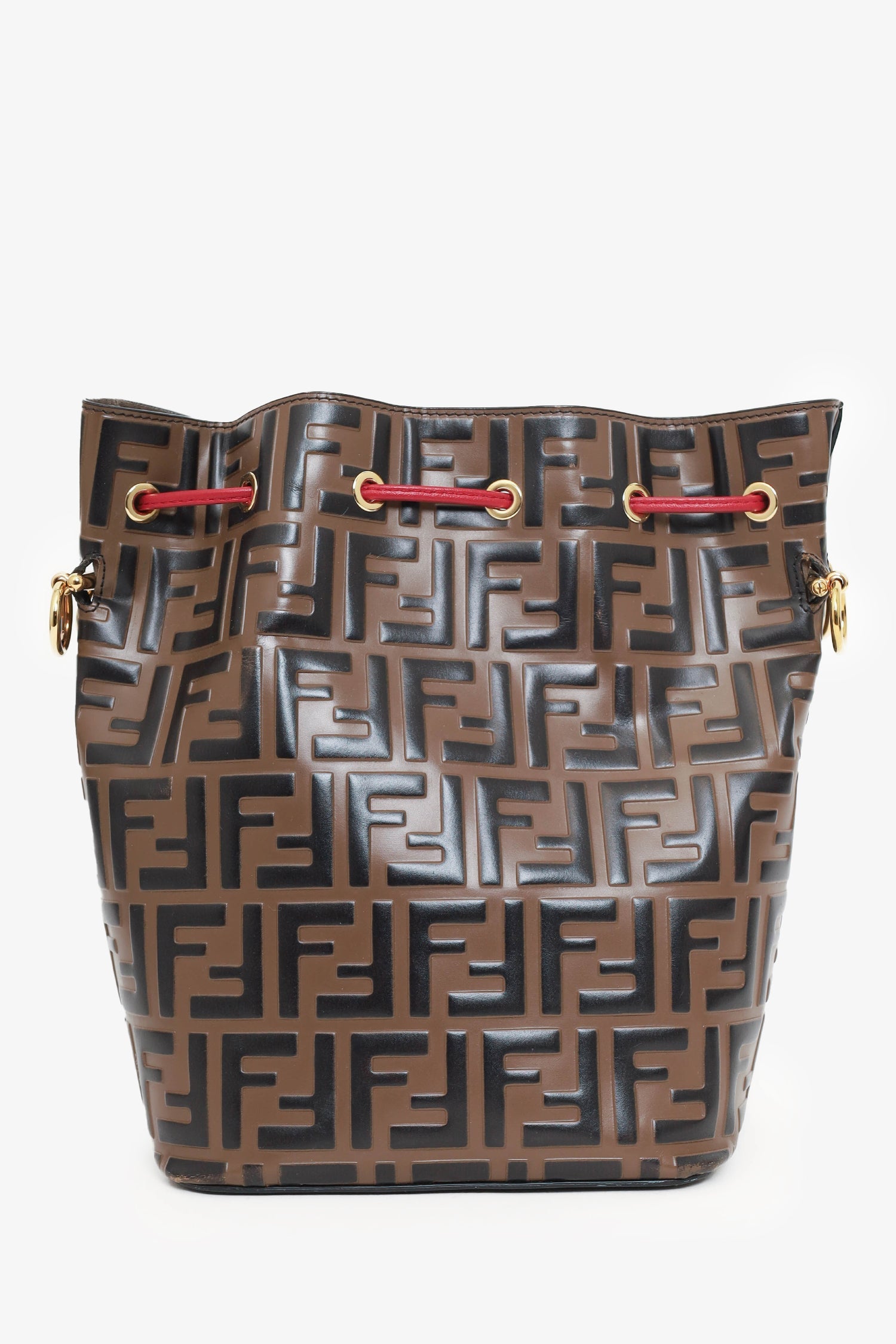Fendi Brown FF 1974 Embossed Calfskin Grande Mon Tresor Bucket Bag
