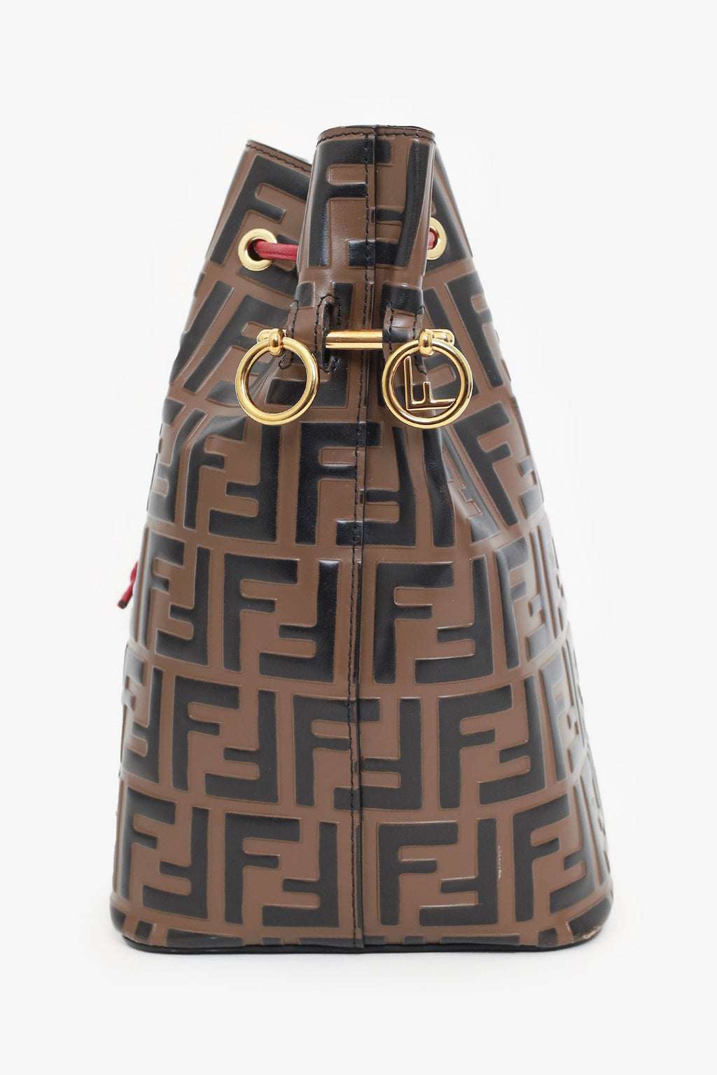Fendi Brown FF 1974 Embossed Calfskin Grande Mon Tresor Bucket Bag