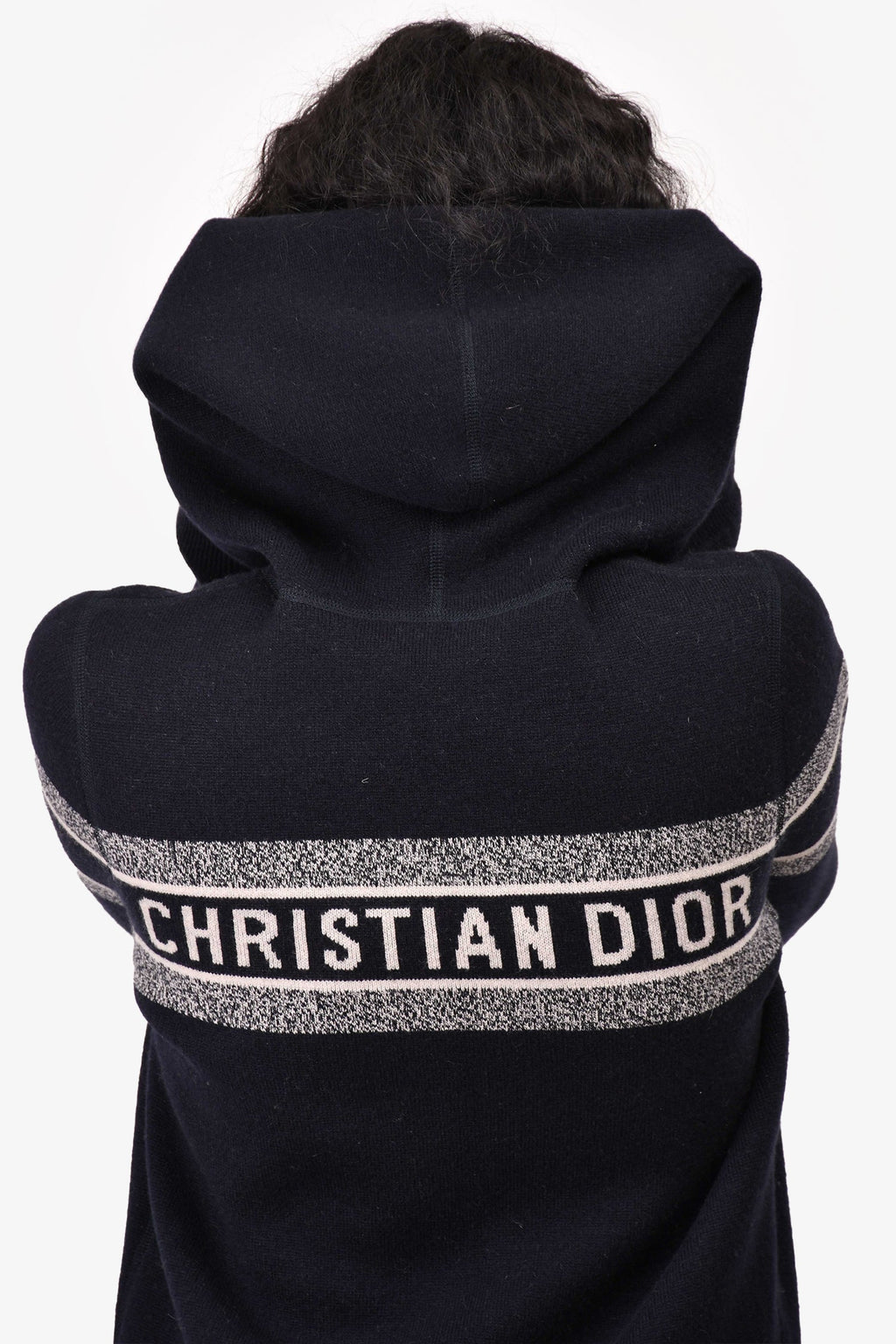Christian Dior Blue Oblique Cashmere Reversible Zip Hooded Sweater Estimated Size S