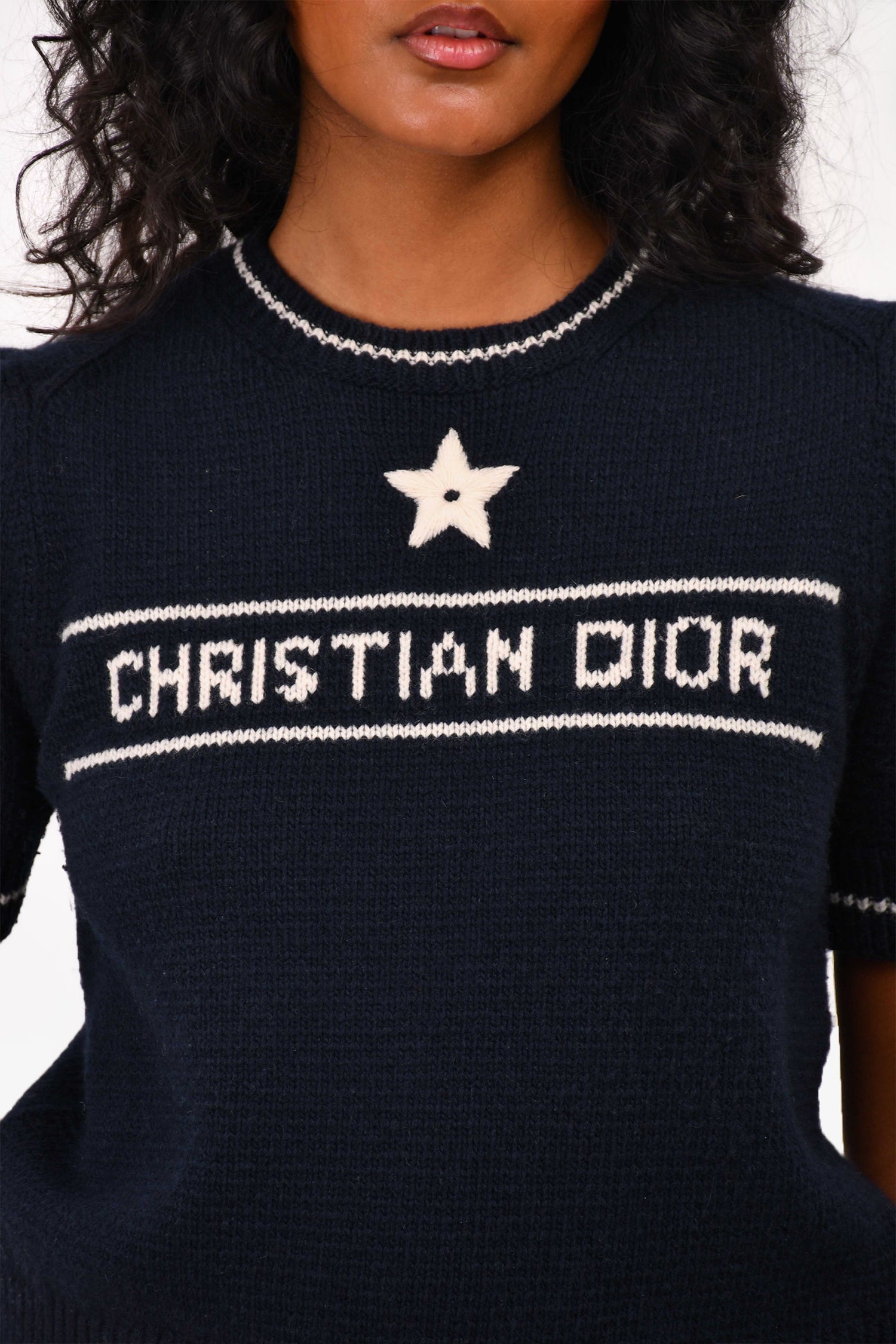 Christian Dior Blue Wool/Cashmere Logo Sweater Size 8 US