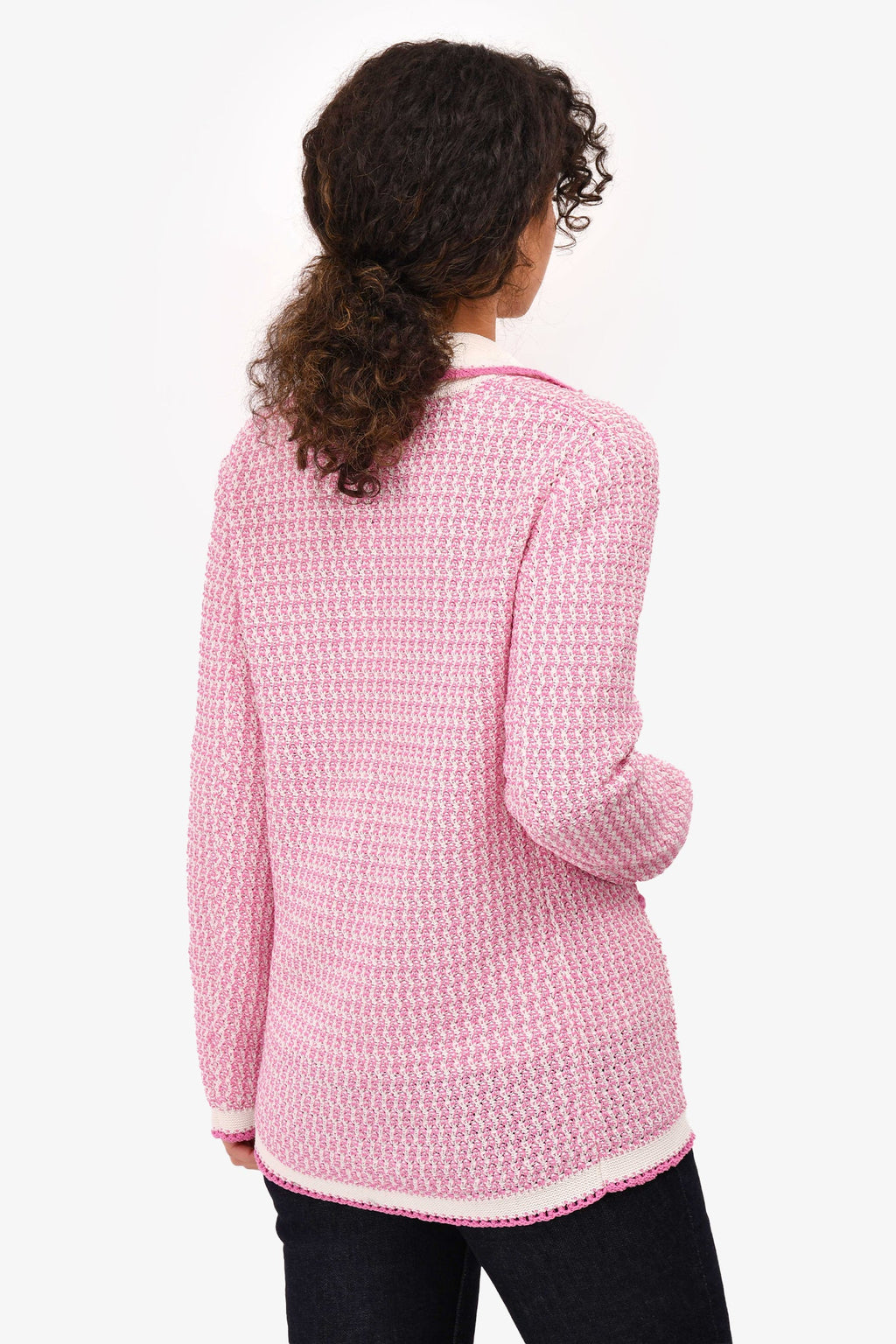 Pre-Loved Chanel™ 2022 Spring Lilac/White Cotton Knit igan Size 34