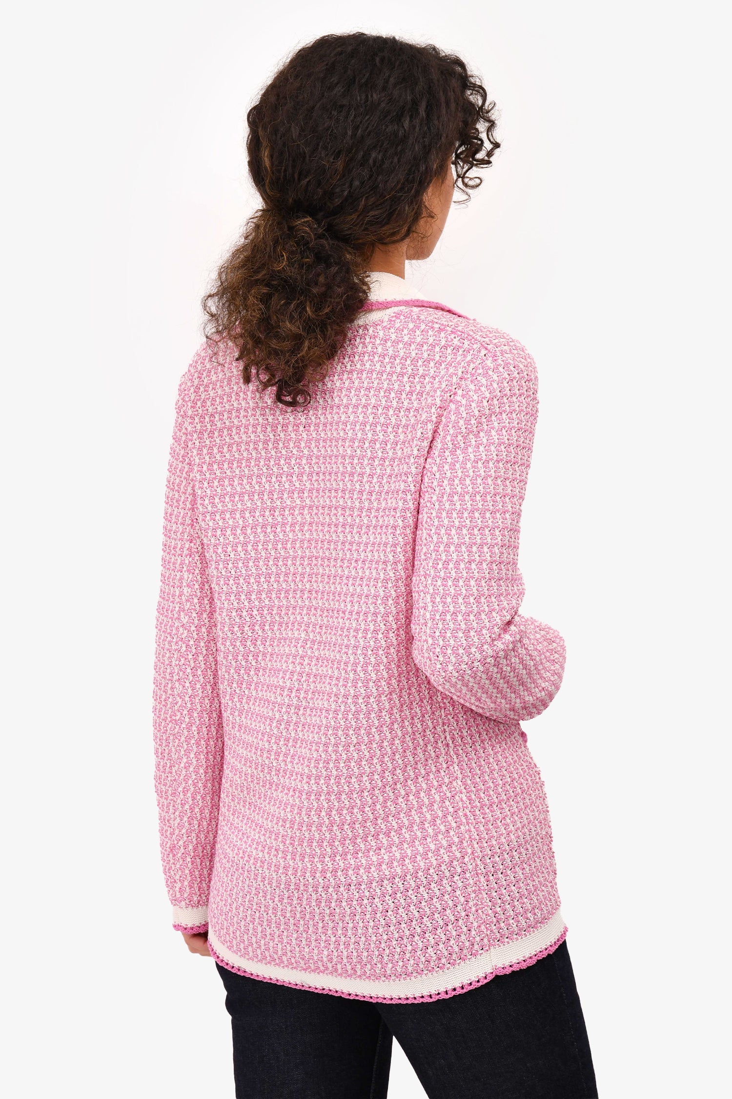 Pre-Loved Chanel™ 2022 Spring Lilac/White Cotton Knit igan Size 34