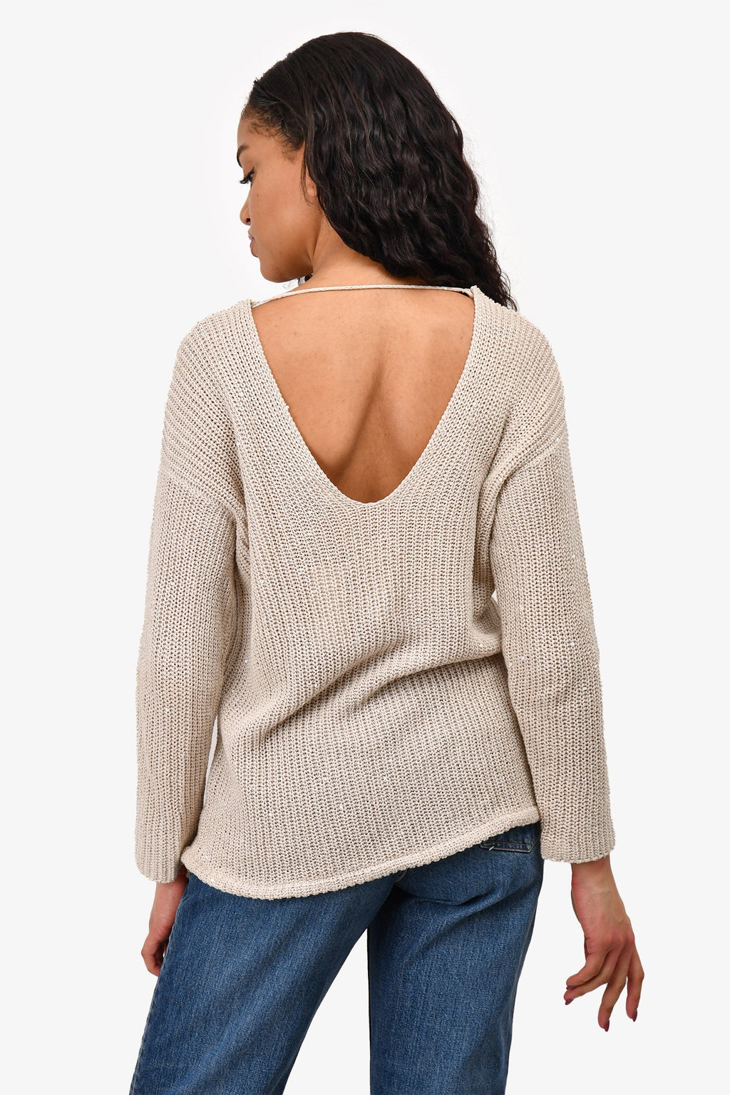 Brunello Cucinelli Beige Knit Sequin Embellished Sweater Size M