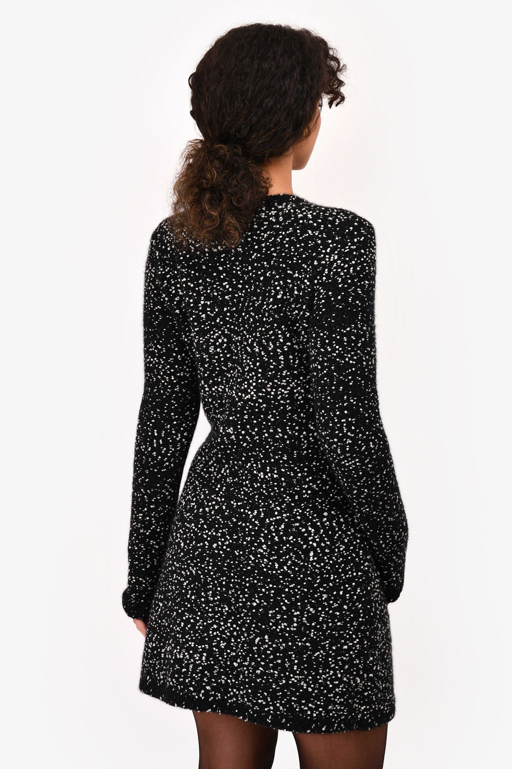 Pre-loved Chanel™ Black Speckled Cashmere/Silk Long Buttoned igan Size 36