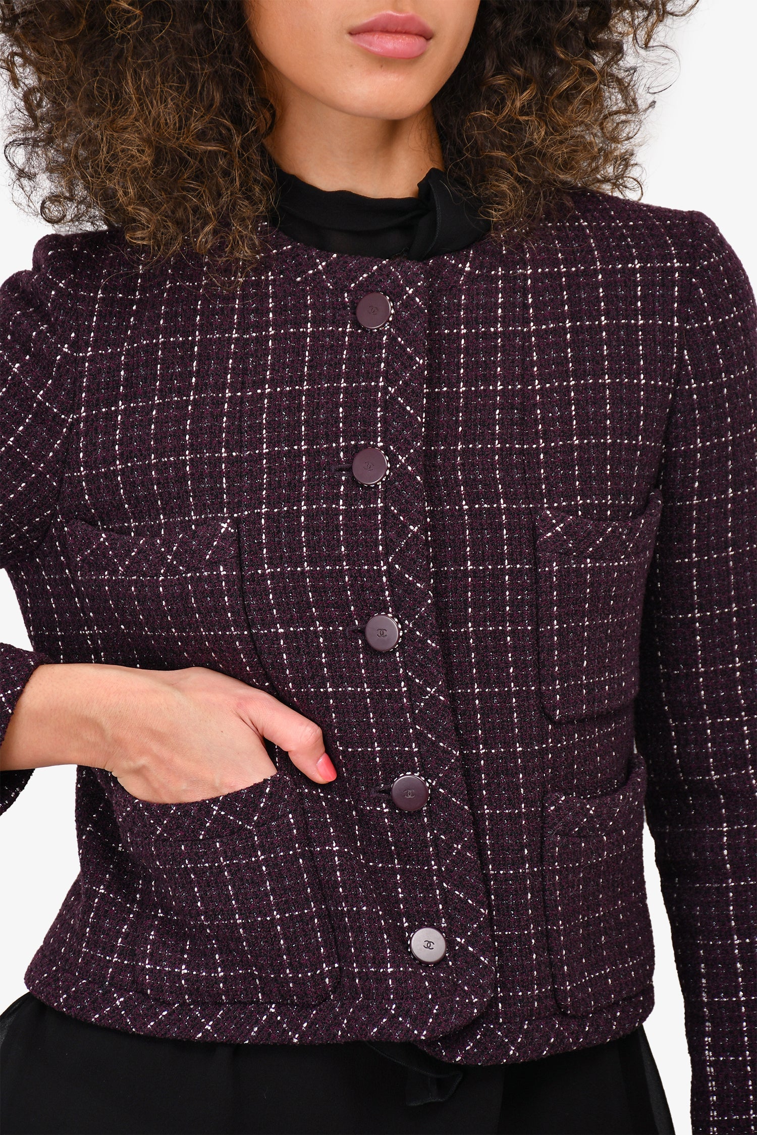 Pre-Loved Chanel™ Purple/Silver Tweed Buttoned Evening Jacket Estimated Size S/M