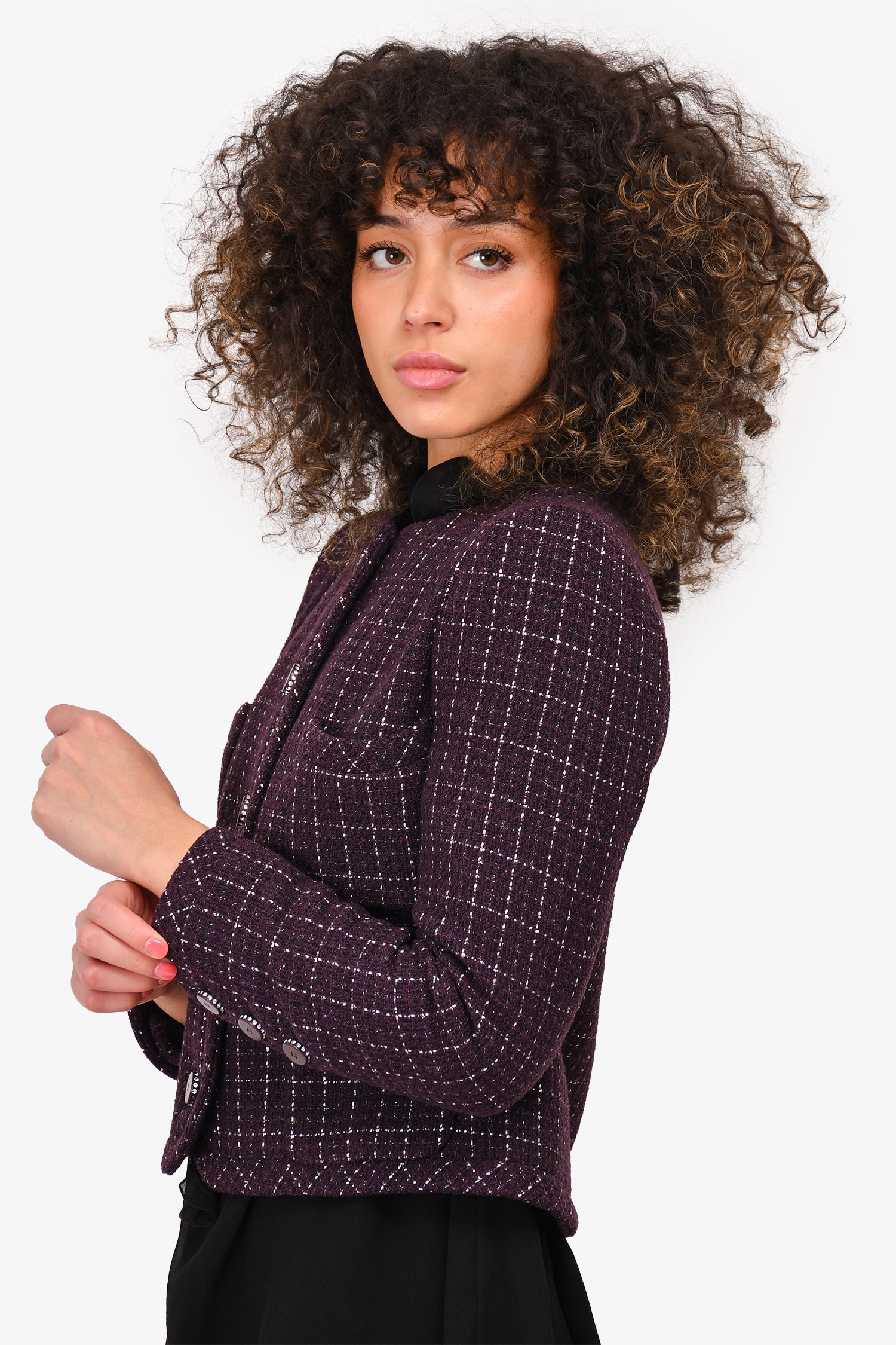 Pre-Loved Chanel™ Purple/Silver Tweed Buttoned Evening Jacket Estimated Size S/M