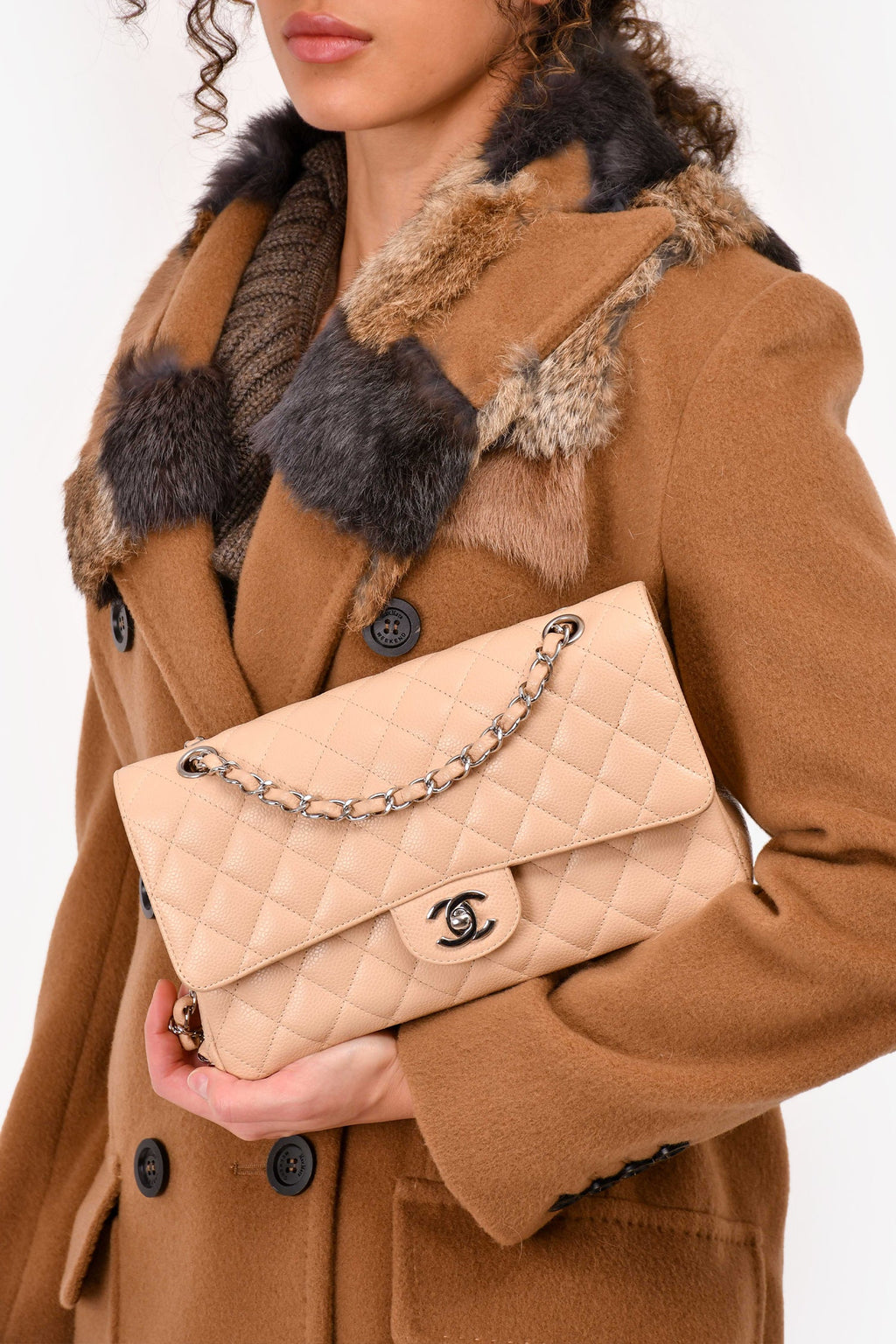 Pre-Loved Chanel™ 2010/11 Beige Caviar Medium Double Flap Shoulder Bag