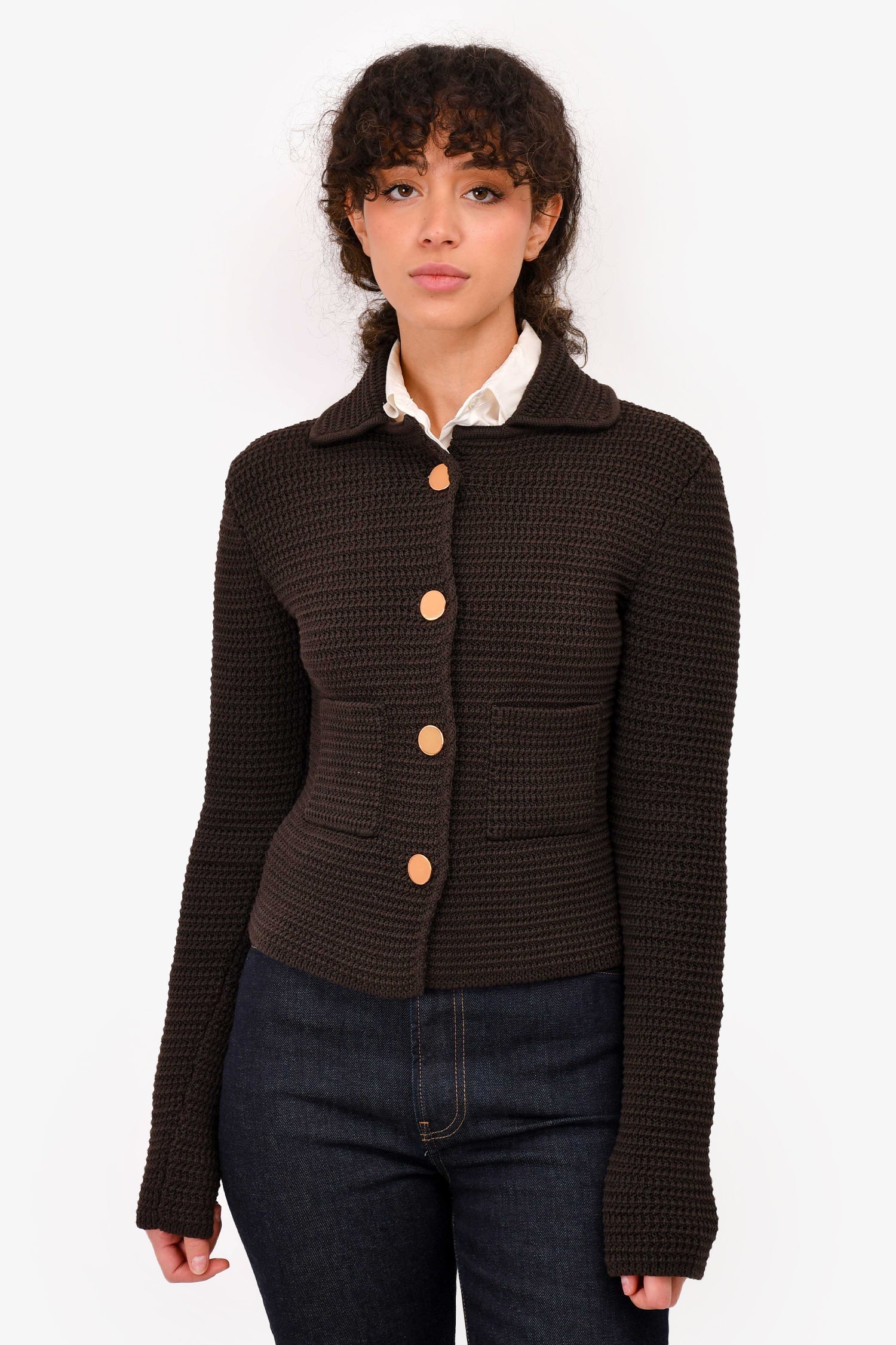 Bottega Veneta Brown Knitted Button-Up igan Size XS