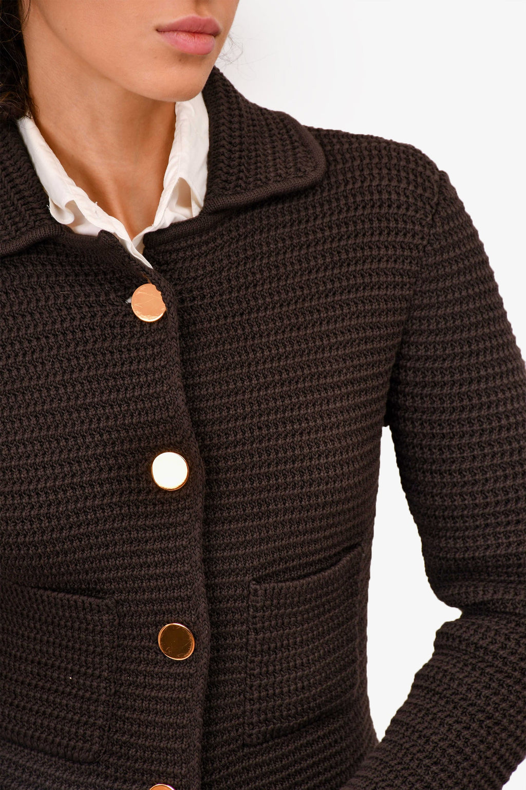 Bottega Veneta Brown Knitted Button-Up igan Size XS