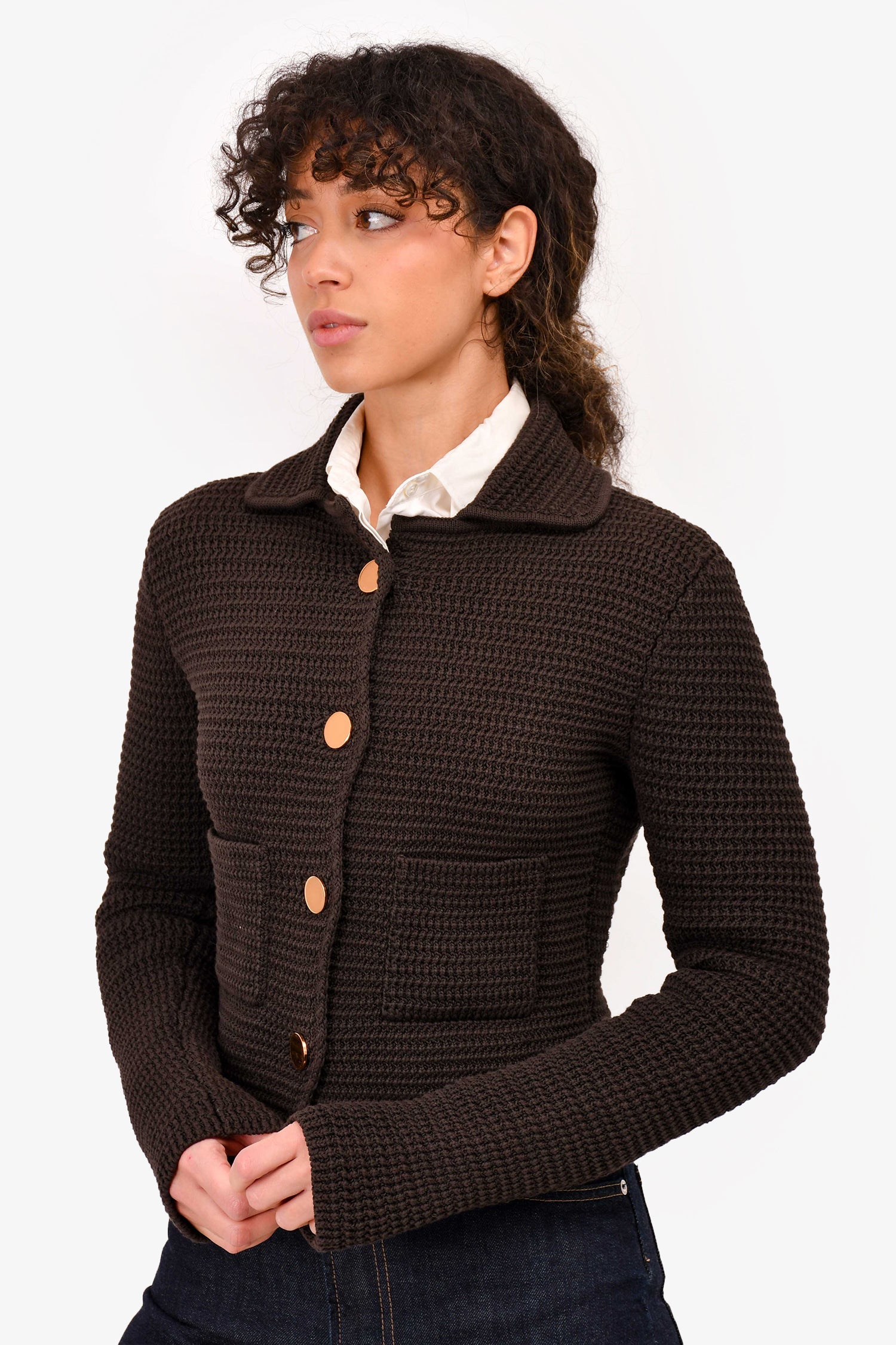 Bottega Veneta Brown Knitted Button-Up igan Size XS