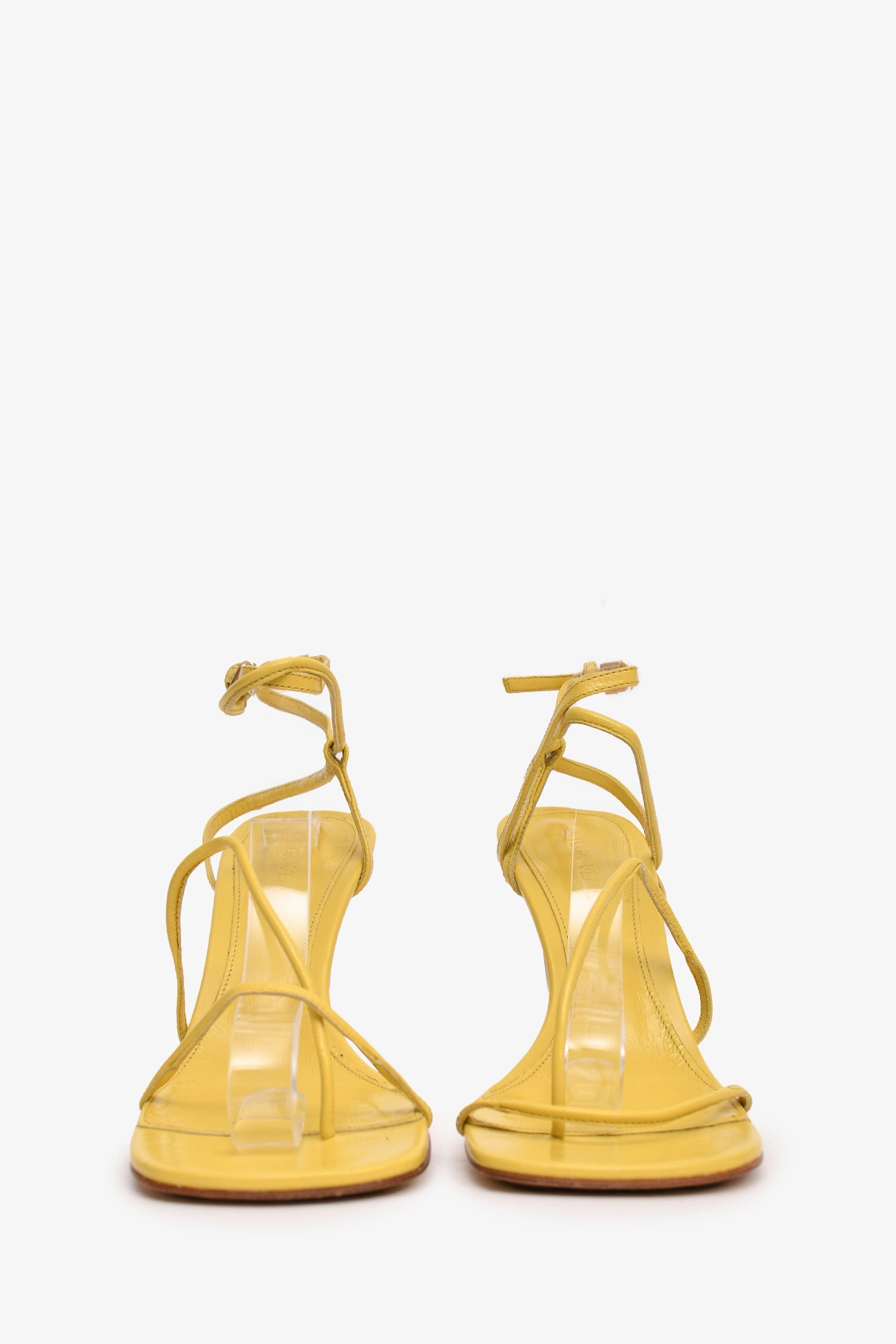Bottega Veneta Yellow Leather Stretch Strap Sandals Size 35