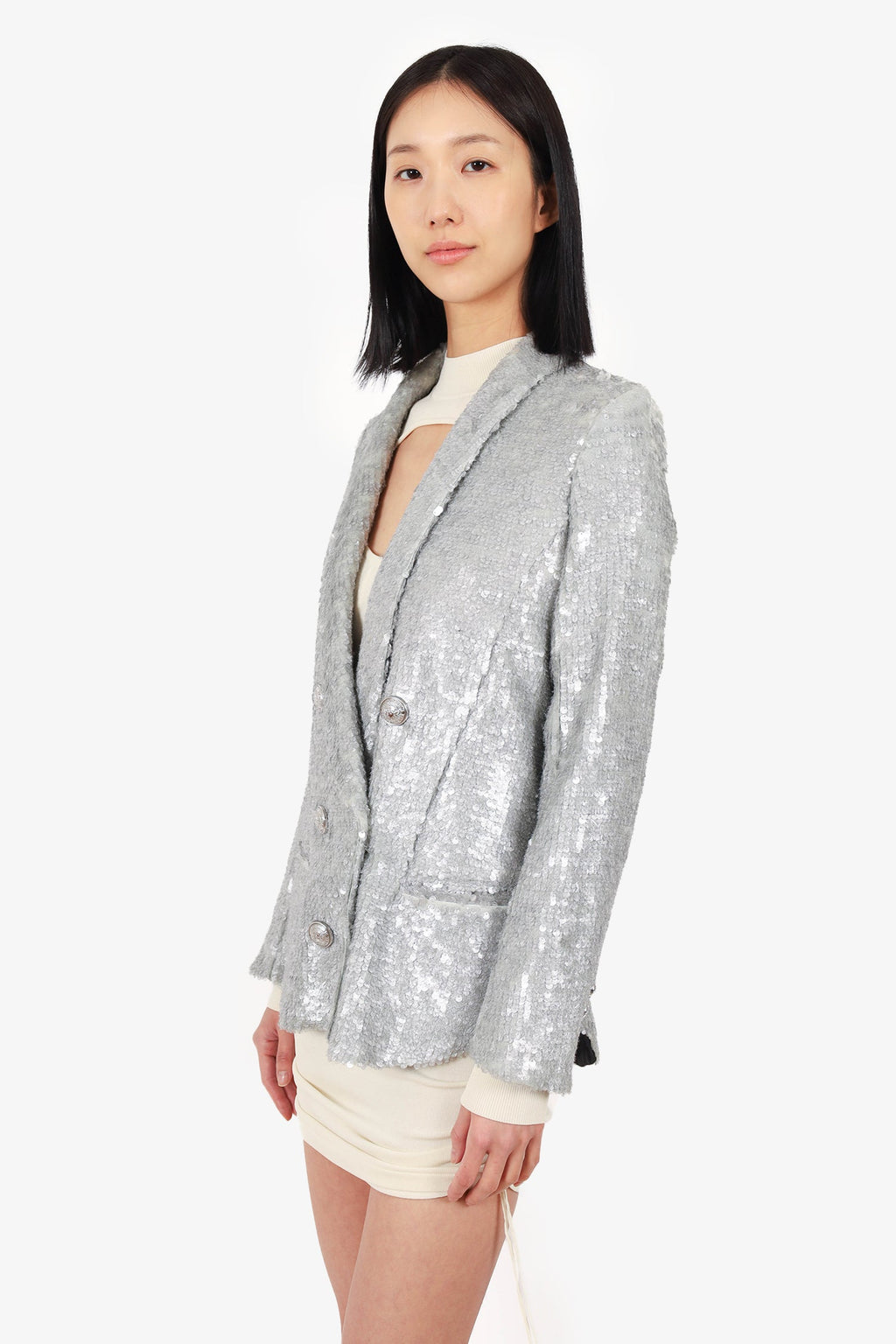 Balmain Silver Sequin Blazer Size 40