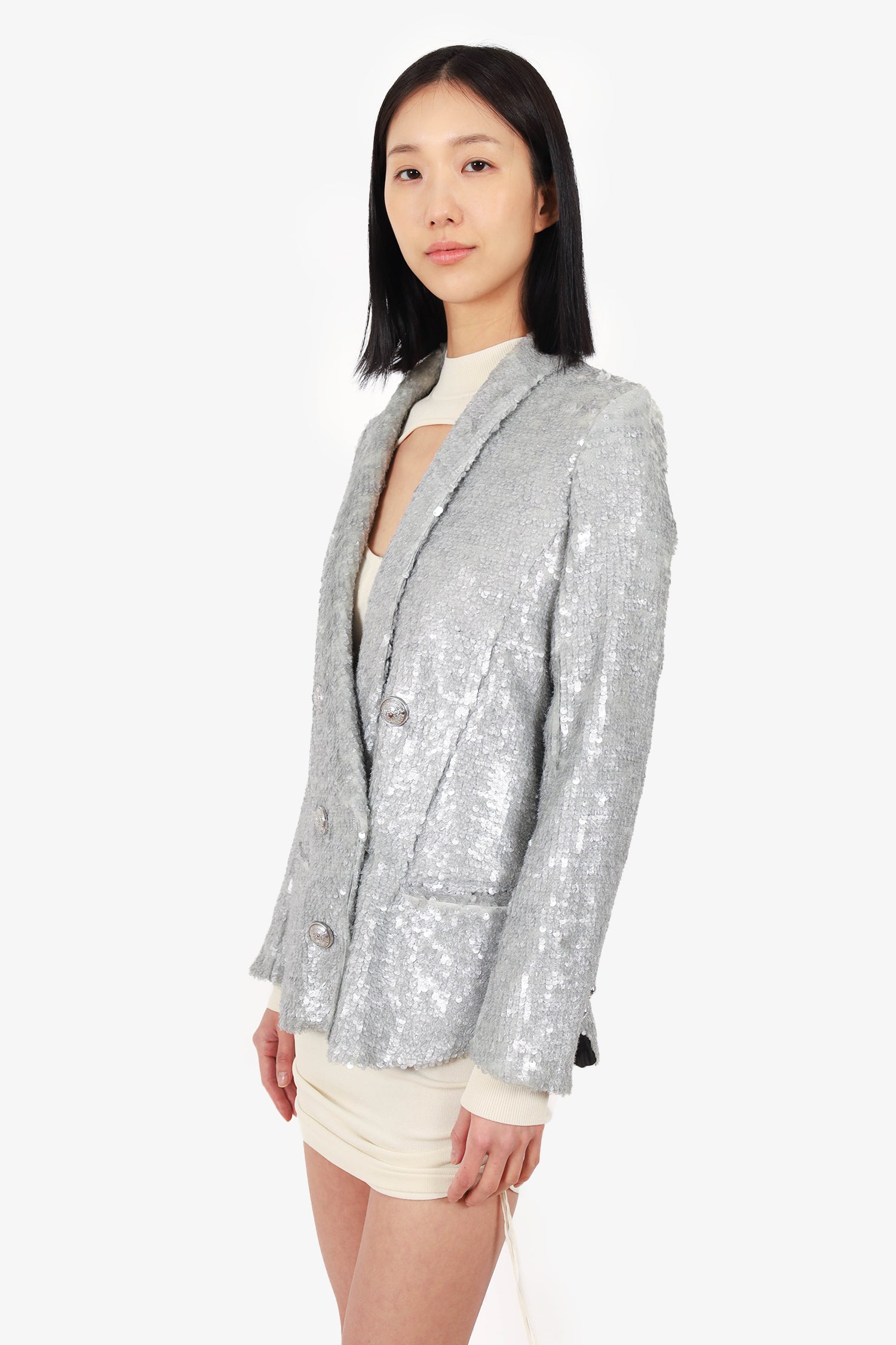 Balmain Silver Sequin Blazer Size 40